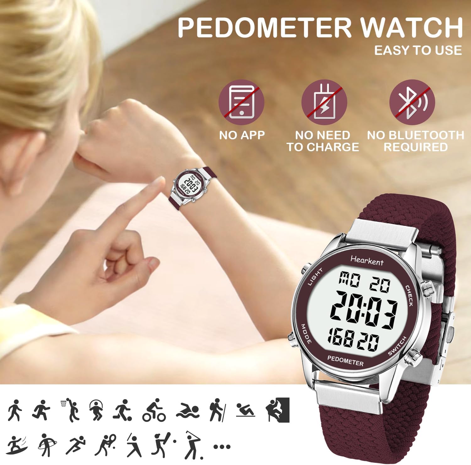 Thumbnail 3 de Hearkent Pedometer Watch for Women – Non-Bluetooth Step Tracker with 30M Waterproofing