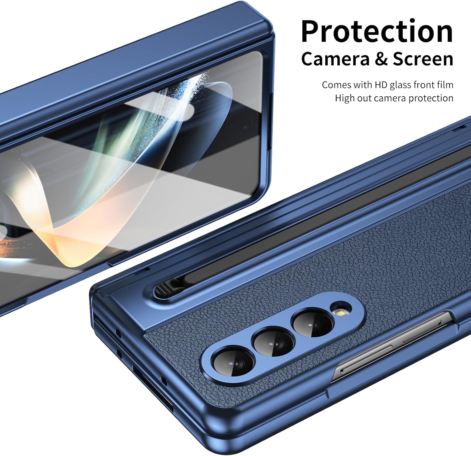 Thumbnail 5 de Custodia per Galaxy Z Fold3 con Penna Stilo, Cerniera Protetta e Pellicola in Vetro Temperato – Blu