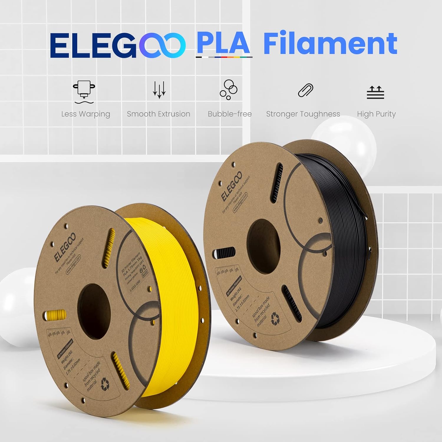 Detalle de ELEGOO PLA Filament 1.75mm Bundle 4KG (4 x 1kg) – Pink, Purple, Sky Blue & Sea Green
