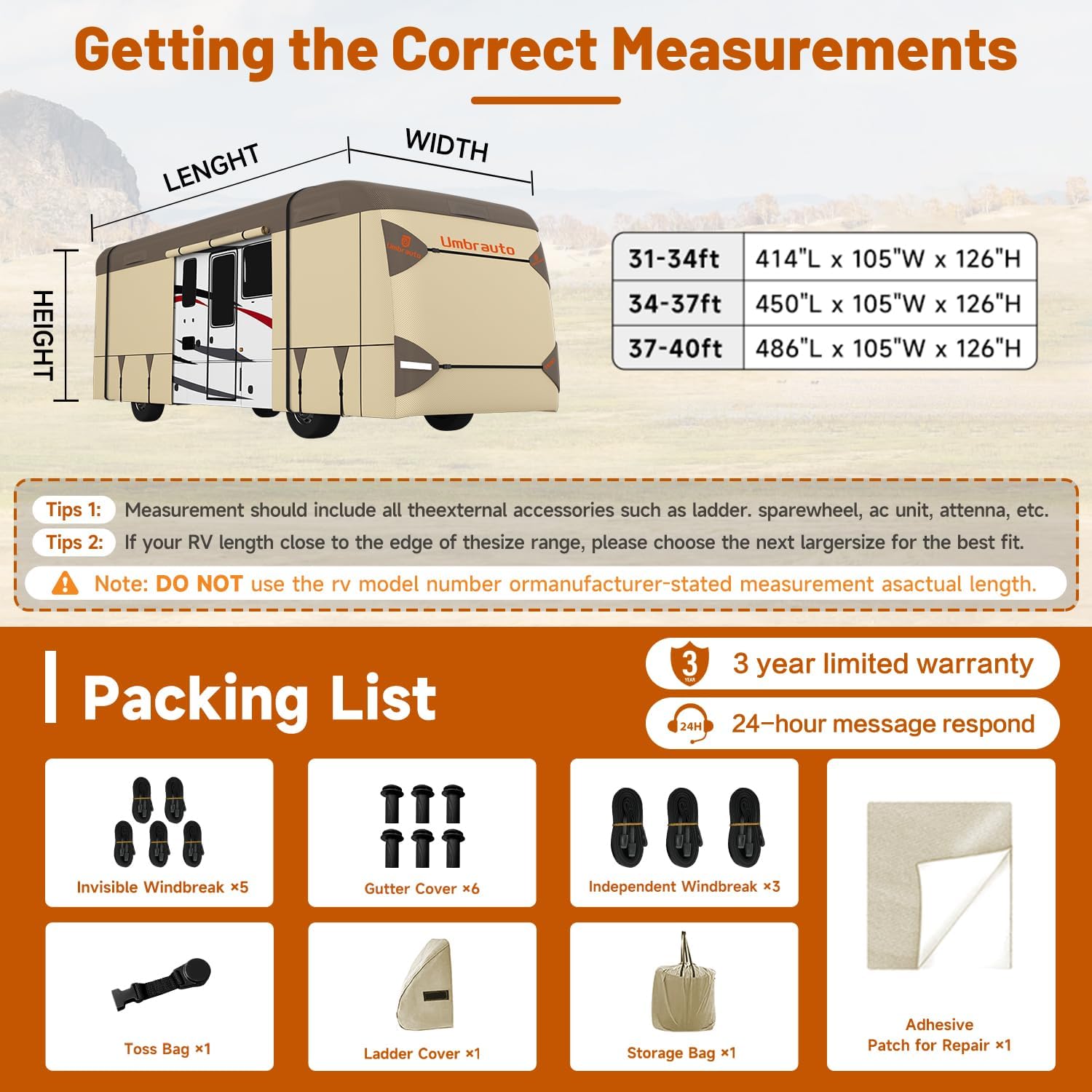 Thumbnail 4 de Umbrauto Class A RV Cover 31'–34' (Upgraded Heavy-Duty 9-Layer Top) with Windproof Design and 6 Vents