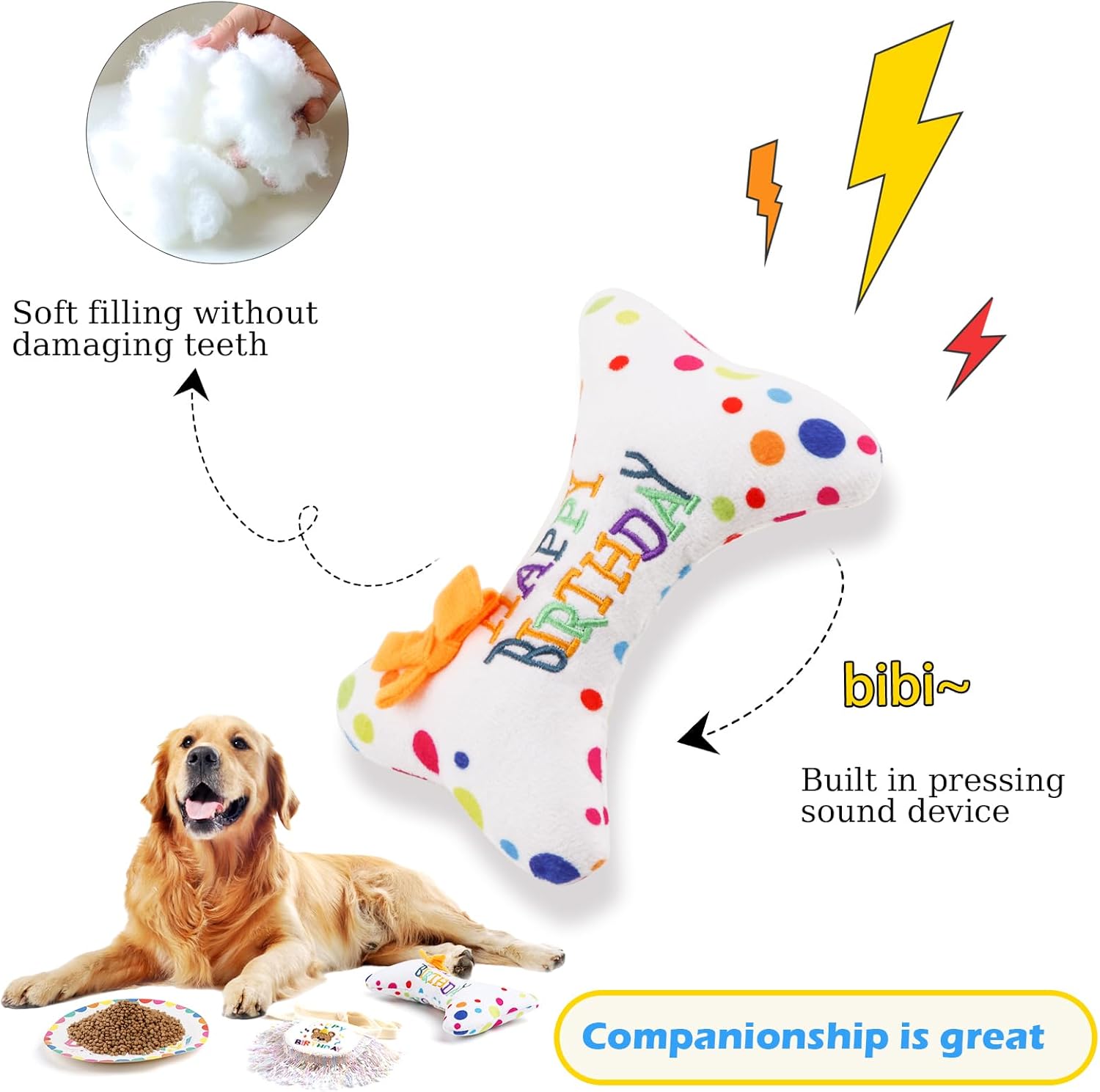 Thumbnail 2 de La Desire Pet Birthday Decorations Kit: Dog Birthday Party Set with Hat, Bib, Toy, Cake Plate & Banner