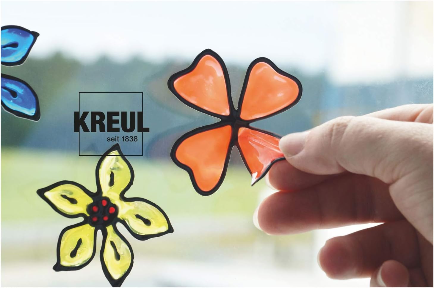 Detalle de KREUL 40151 Window Color Power Pack Ours – peintures pour fenêtres brillantes, contour noir et 2 films, 8 flacons