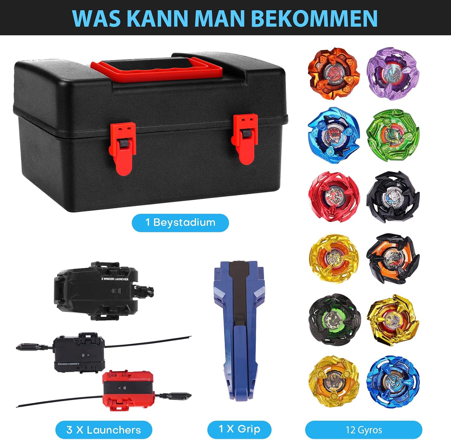 Detalle de X Kreisel Battle Set – Battle mit Kreisel, ab 6 Jahren, inkl. 12 Kampfkreisel, 2 Launchern und Starter-Schnur