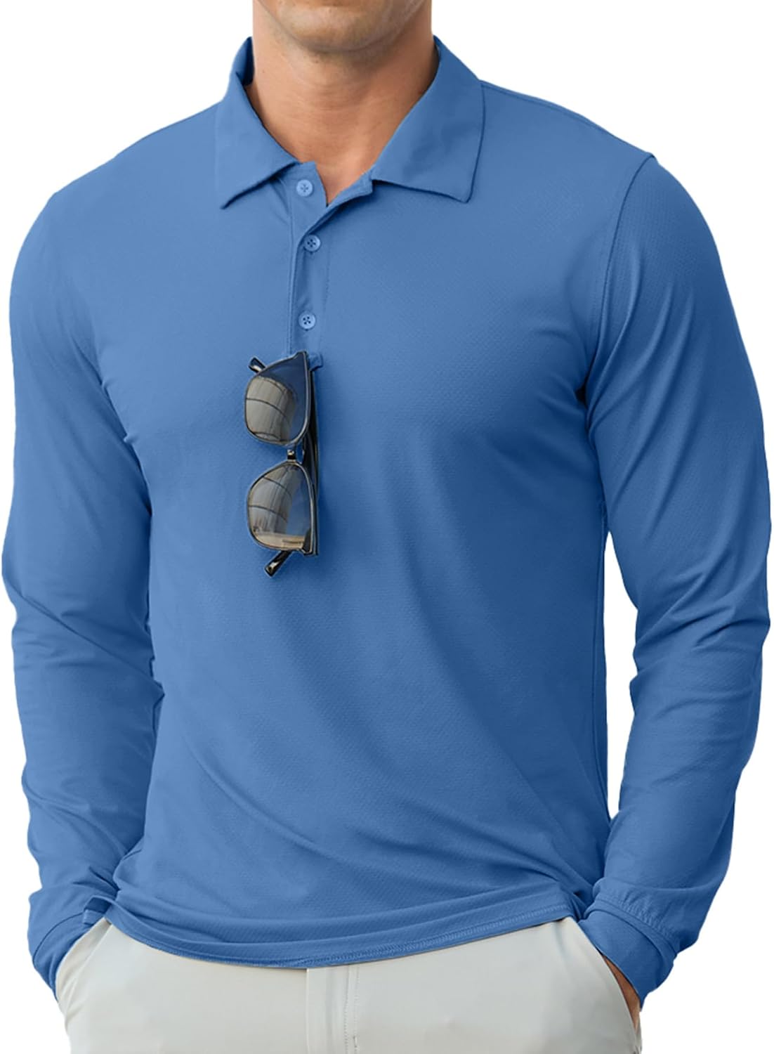 Detalle 2 de Askdeer Men's Golf Polo Shirts, Long-Sleeve Lightweight UPF 50+ Polo