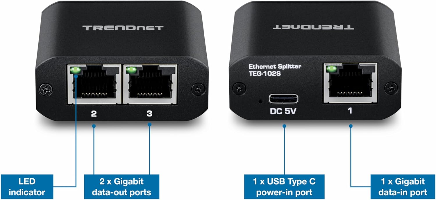 Thumbnail 2 de TRENDnet TEG-102S Gigabit Ethernet Splitter with USB‑C 2 📡