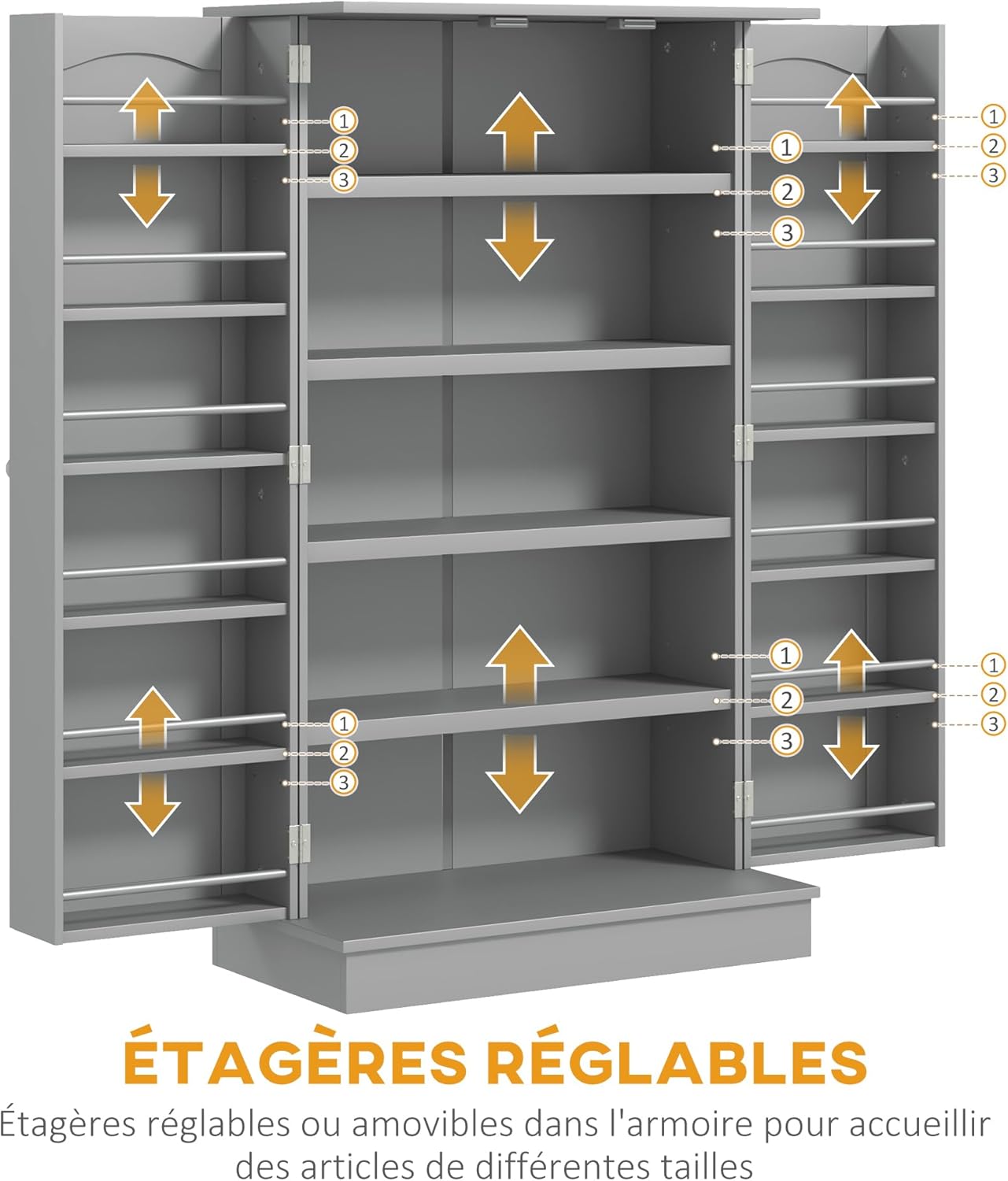 Thumbnail 4 de HOMCOM Armoire de Cuisine Buffet 60 x 30 x 104 cm – Gris