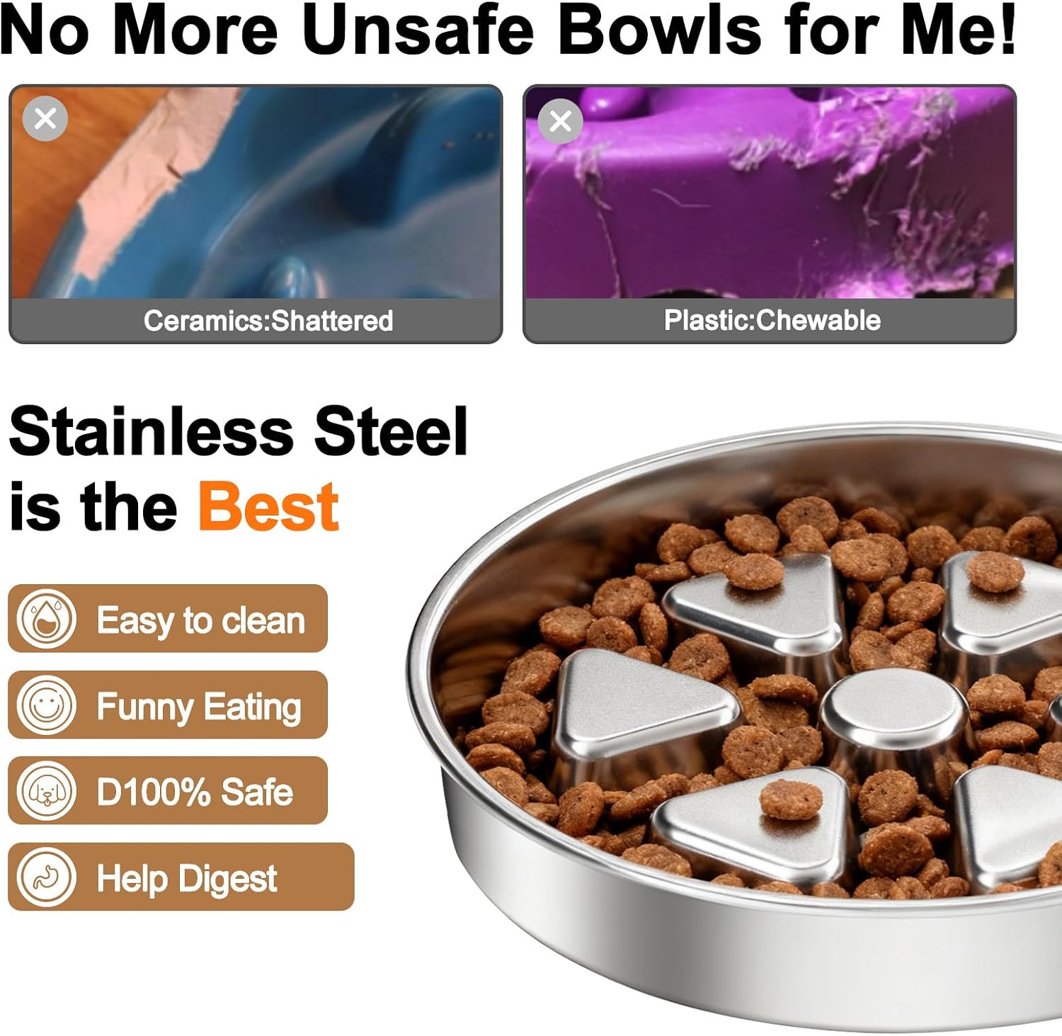 Detalle 2 de RYAKKA Slow Feeder Dog Bowl with Heavy-Duty Stainless Steel – 25.4 cm (3 Cups) for Medium to Large Dogs & Cats