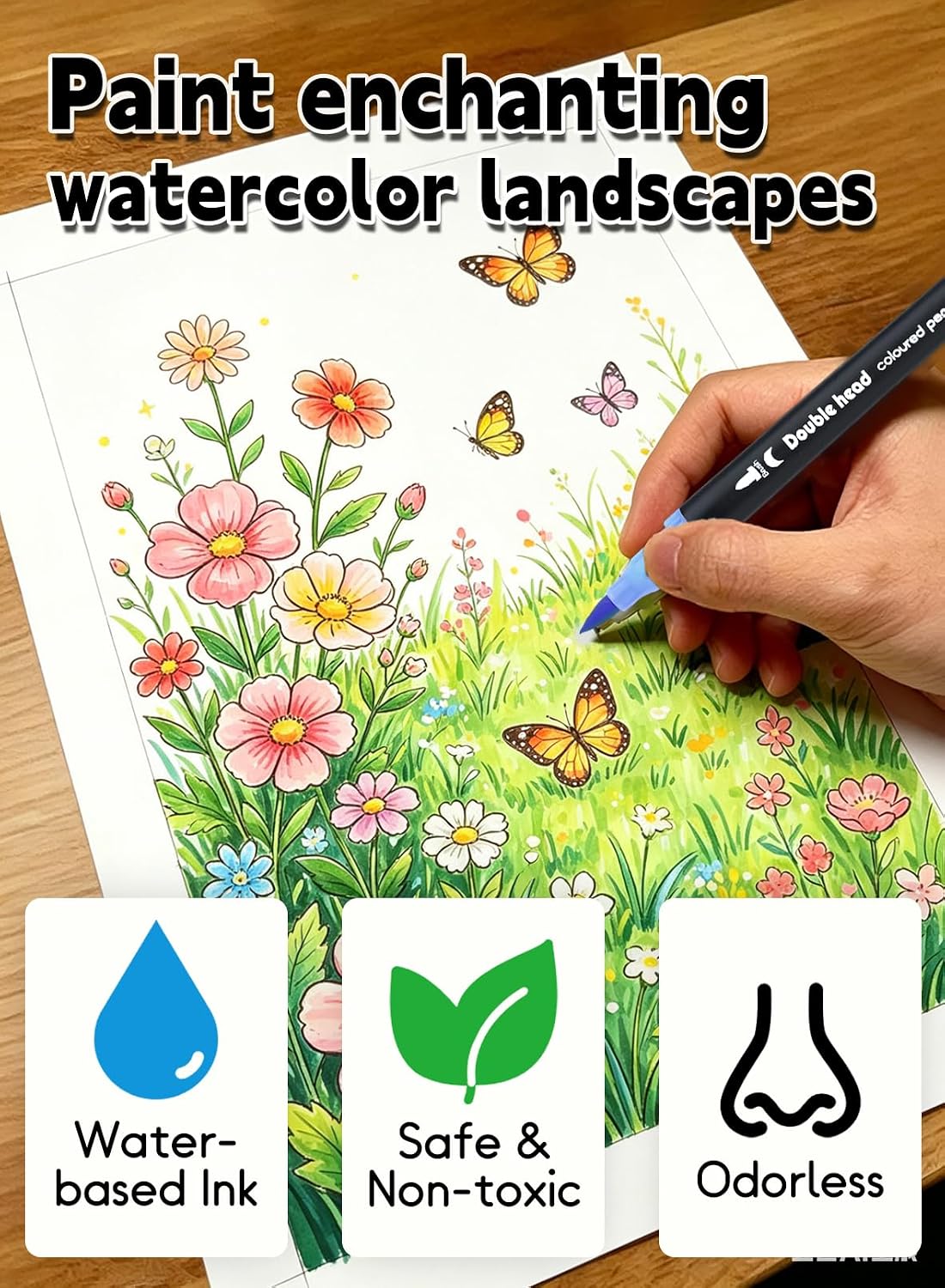 Detalle de 80 Colours Dual Tip Brush Pens (Extra Fine 0.4mm + Brush Tips 1–6mm) for Adults