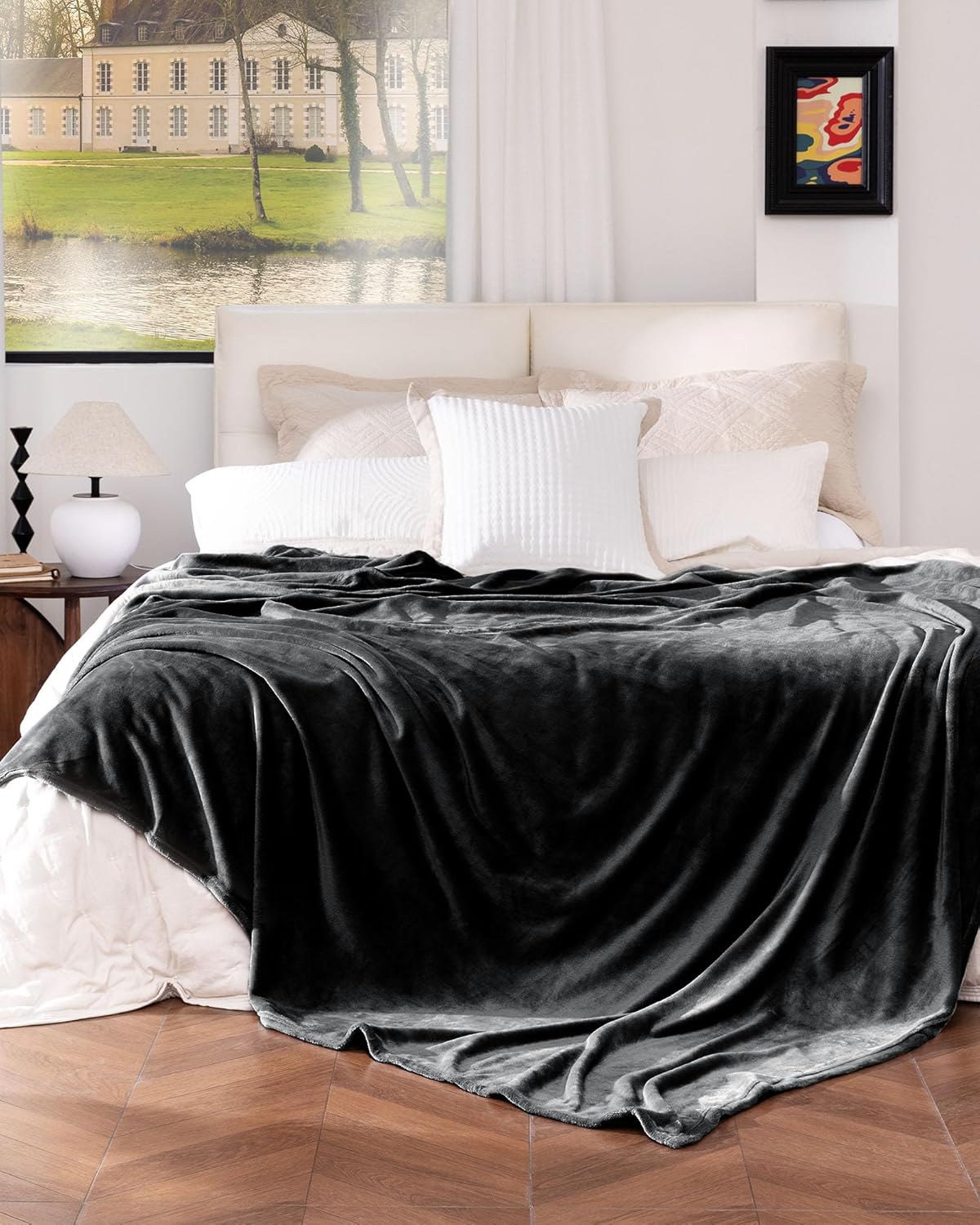 Thumbnail 1 de blunique Black Lightweight Fleece Blanket (King, 104x90 inches) – soft, cosy and easy to care for