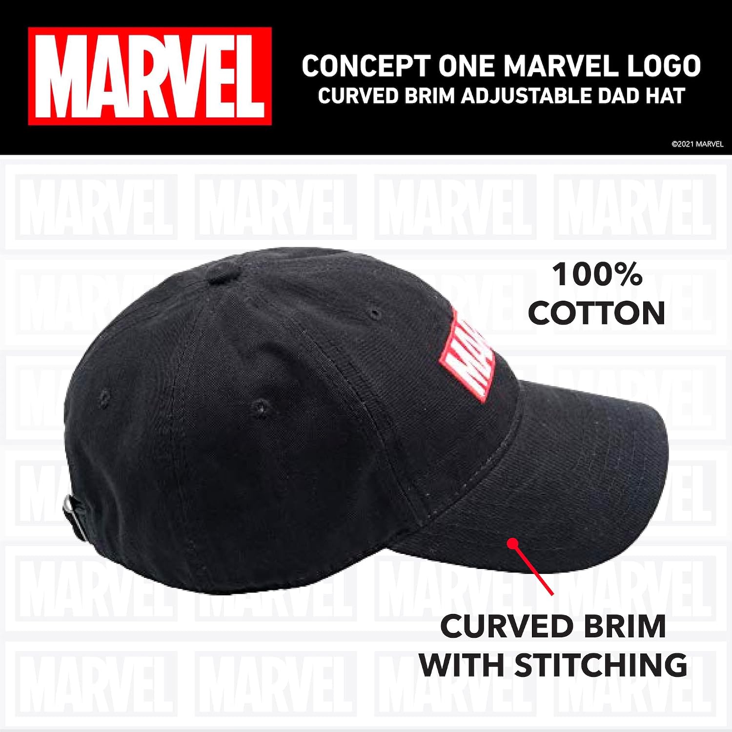 Thumbnail 4 de Marvel Logo Cotton Adjustable Dad Hat, Black (One Size)