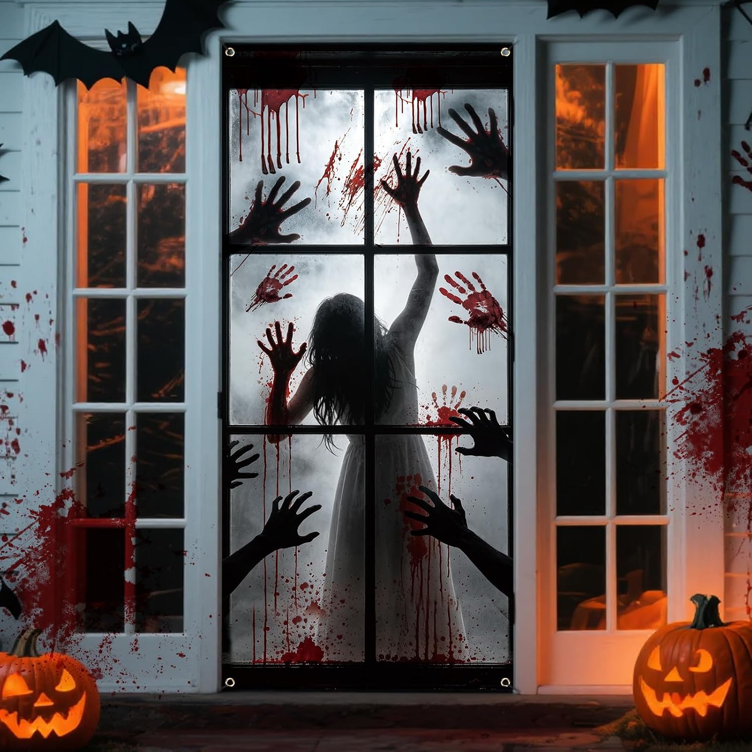 Detalle de 79 x 35-Inch Zombie Hands Halloween Door Cover, Reusable Polyester Banner