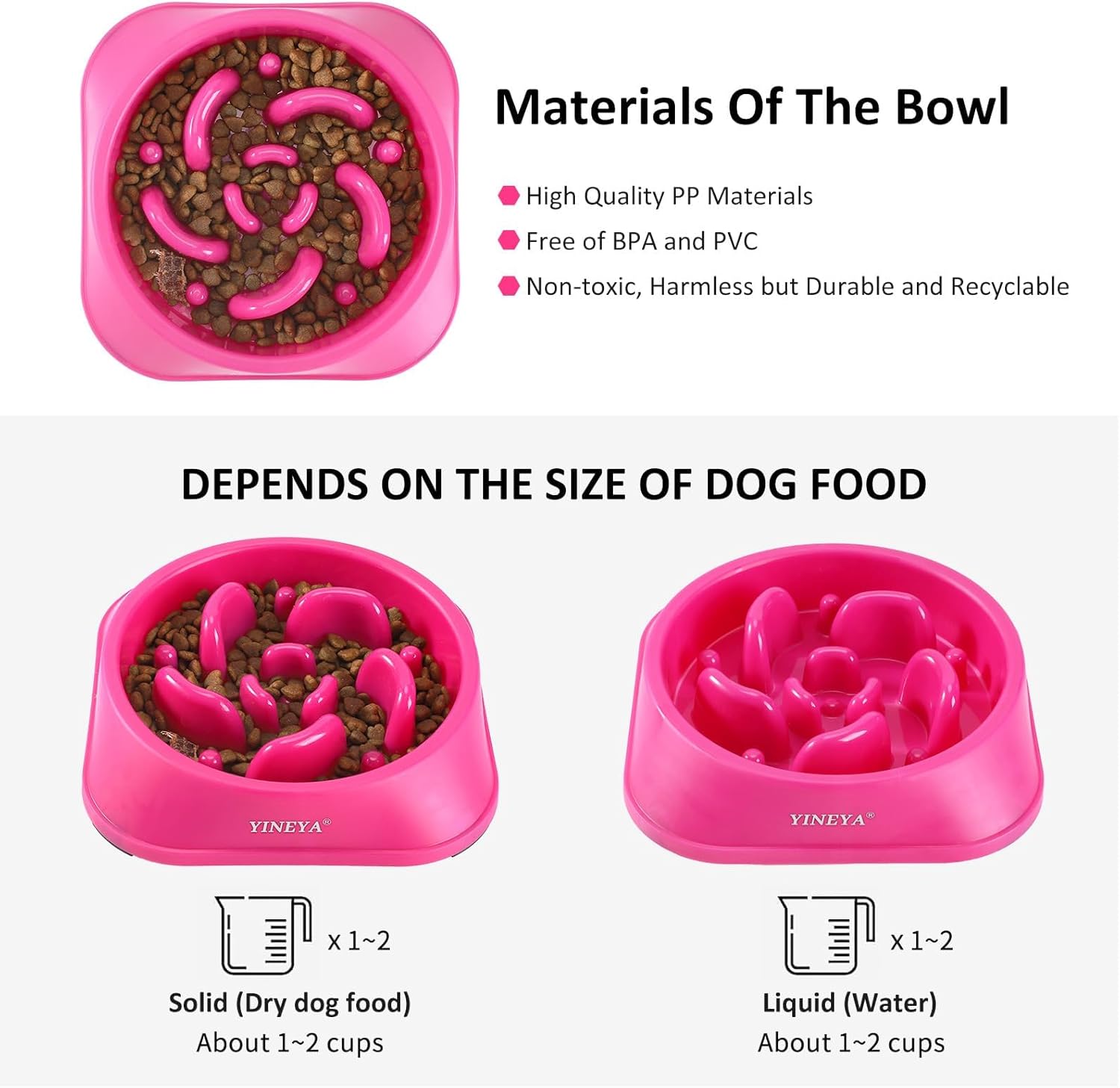 Thumbnail 5 de YINEYA Slow Feeder Dog Bowl – Rose Red, Anti-Gulping Maze Design for Small to Medium Dogs