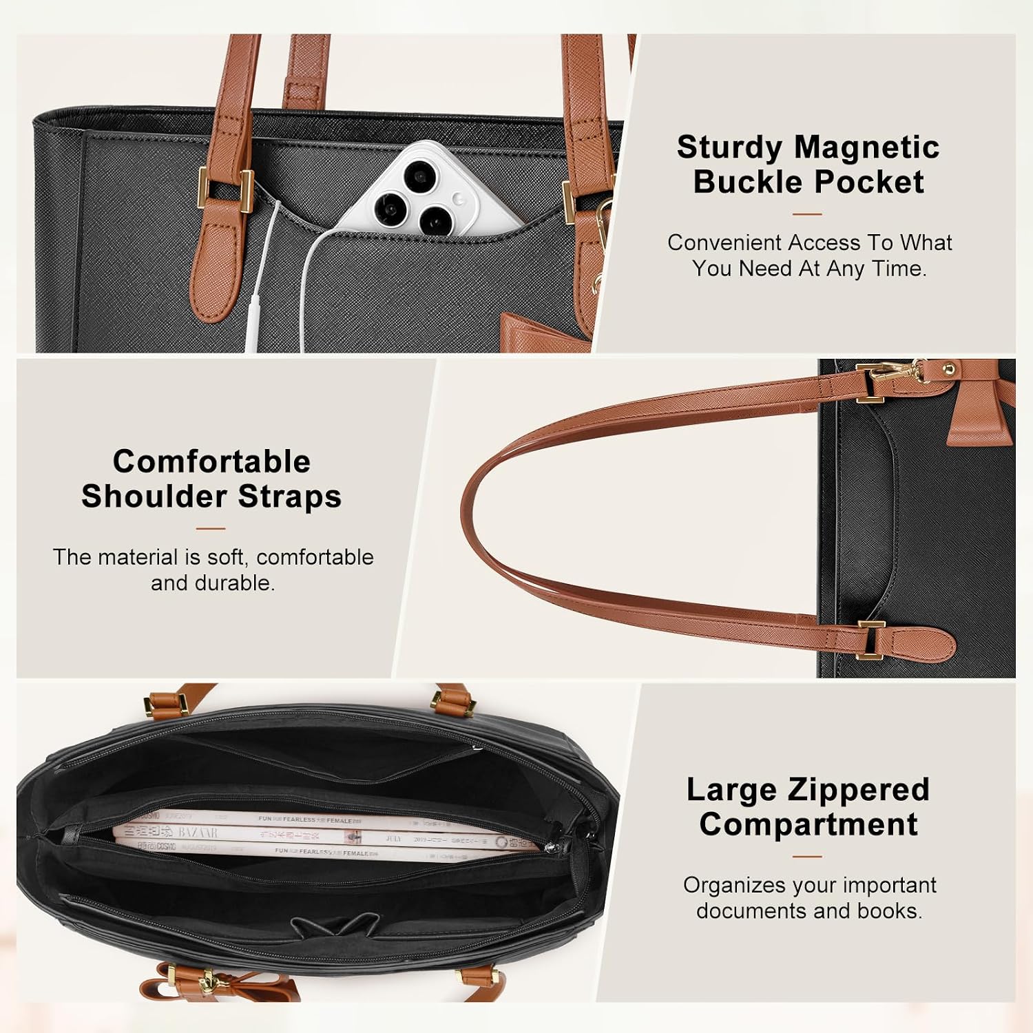 Detalle de KTMOUW Sac à Main Femme Cabas Imperméable — Grand Capacité, Nœud Papillon Détaillable et Polyvalent