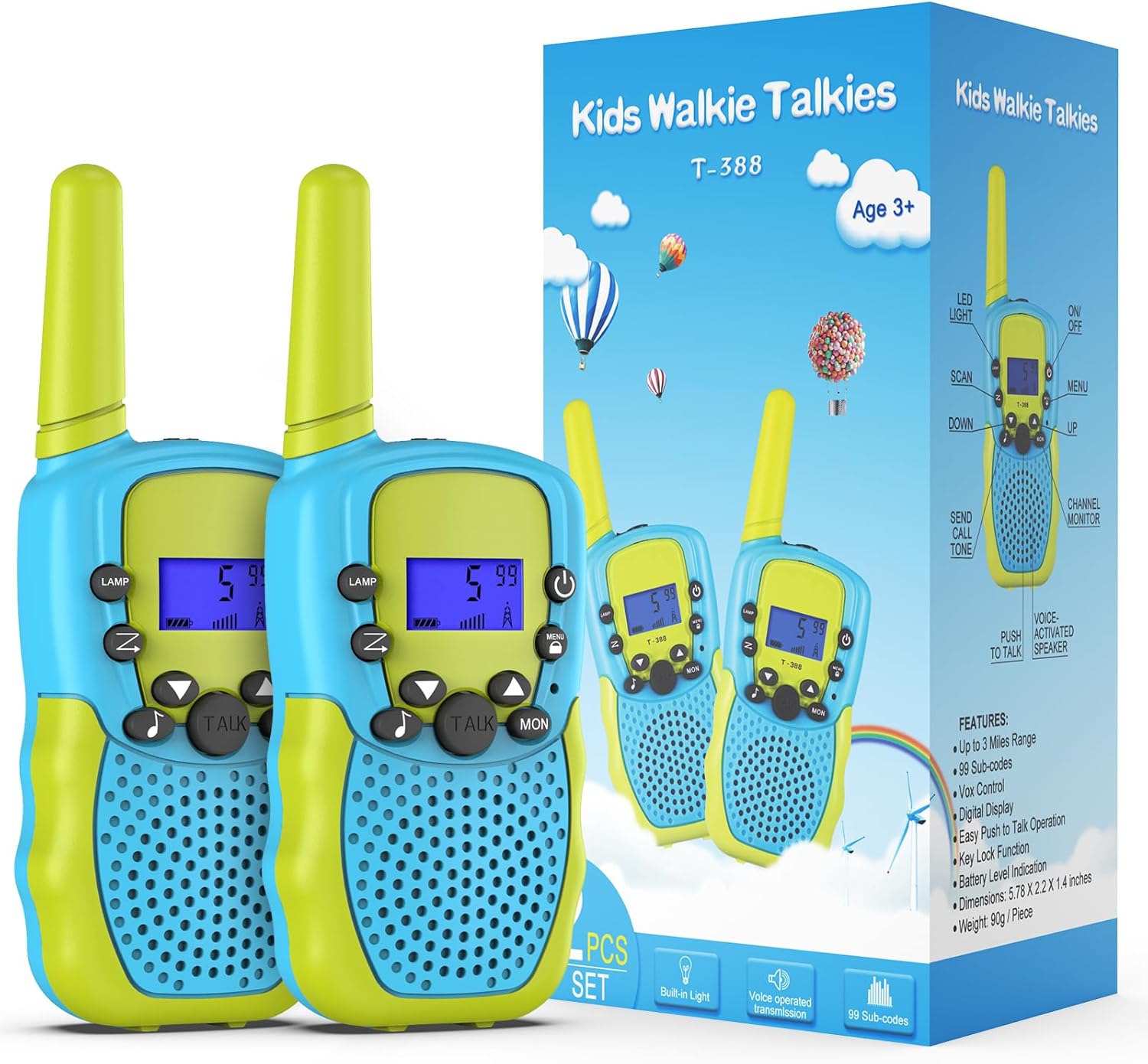 Detalle de Kearui Kids Walkie Talkies (Blue-Green) for 3–12 Year Old Boys – 8 Channels, VOX, LED Torch, 3 Miles Range
