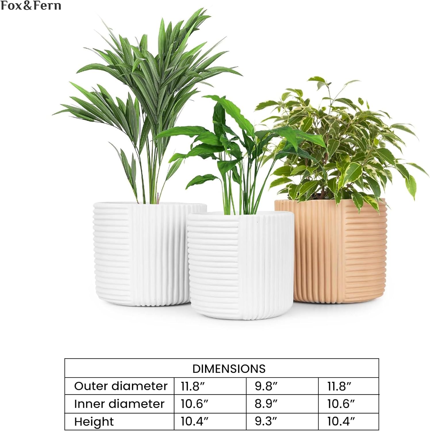 Detalle 2 de Fox & Fern PP-ROUND-POLY-L-MW Large Planter, Sand, Line Structure