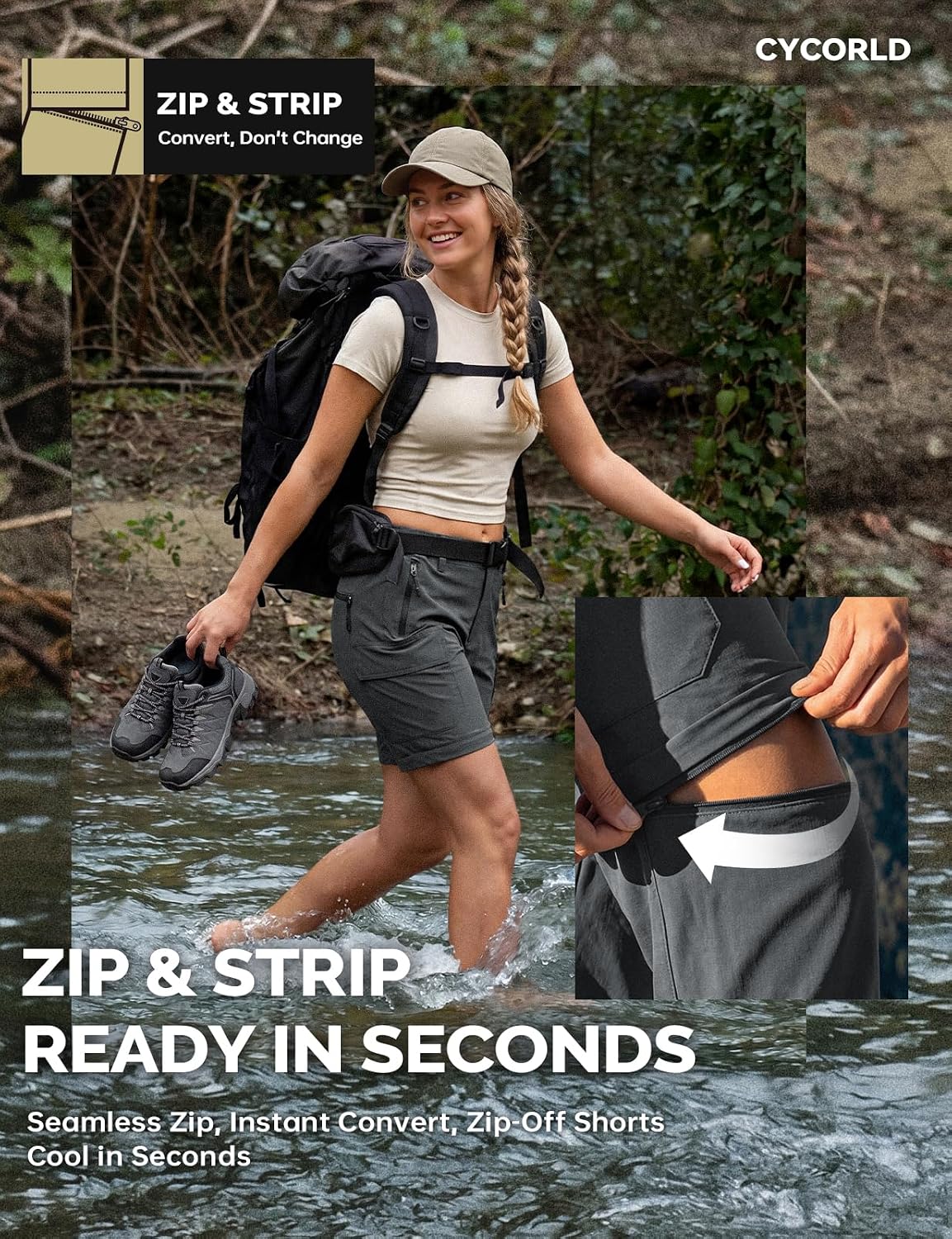Thumbnail 2 de Cycorld Women's Hiking Pants Convertible: Quick-Dry, Lightweight with 5 Deep Pockets