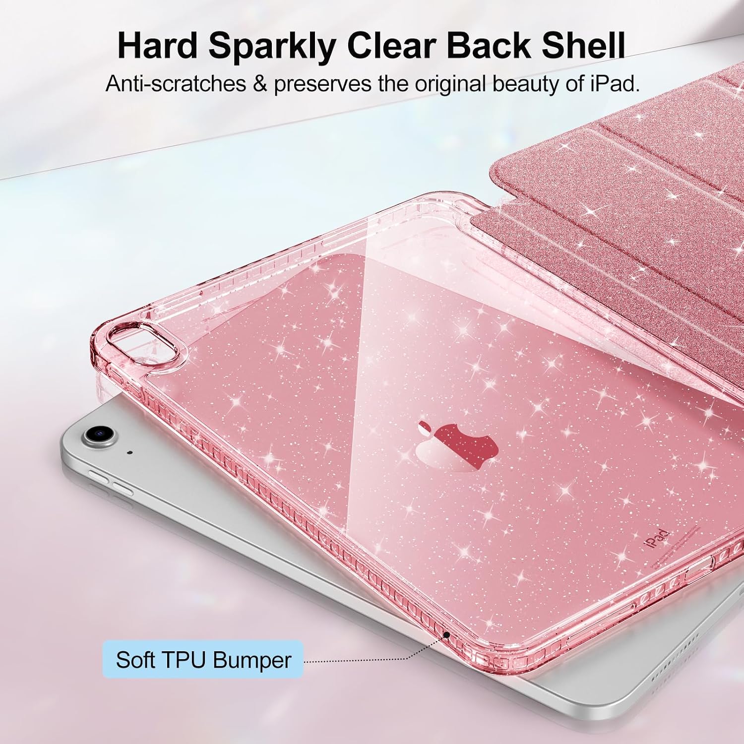 Detalle de FINTIE Glitter Case for iPad (A16) 11th Generation & iPad 10th Generation 10.9in – Rose Gold with Auto Wake/Sleep