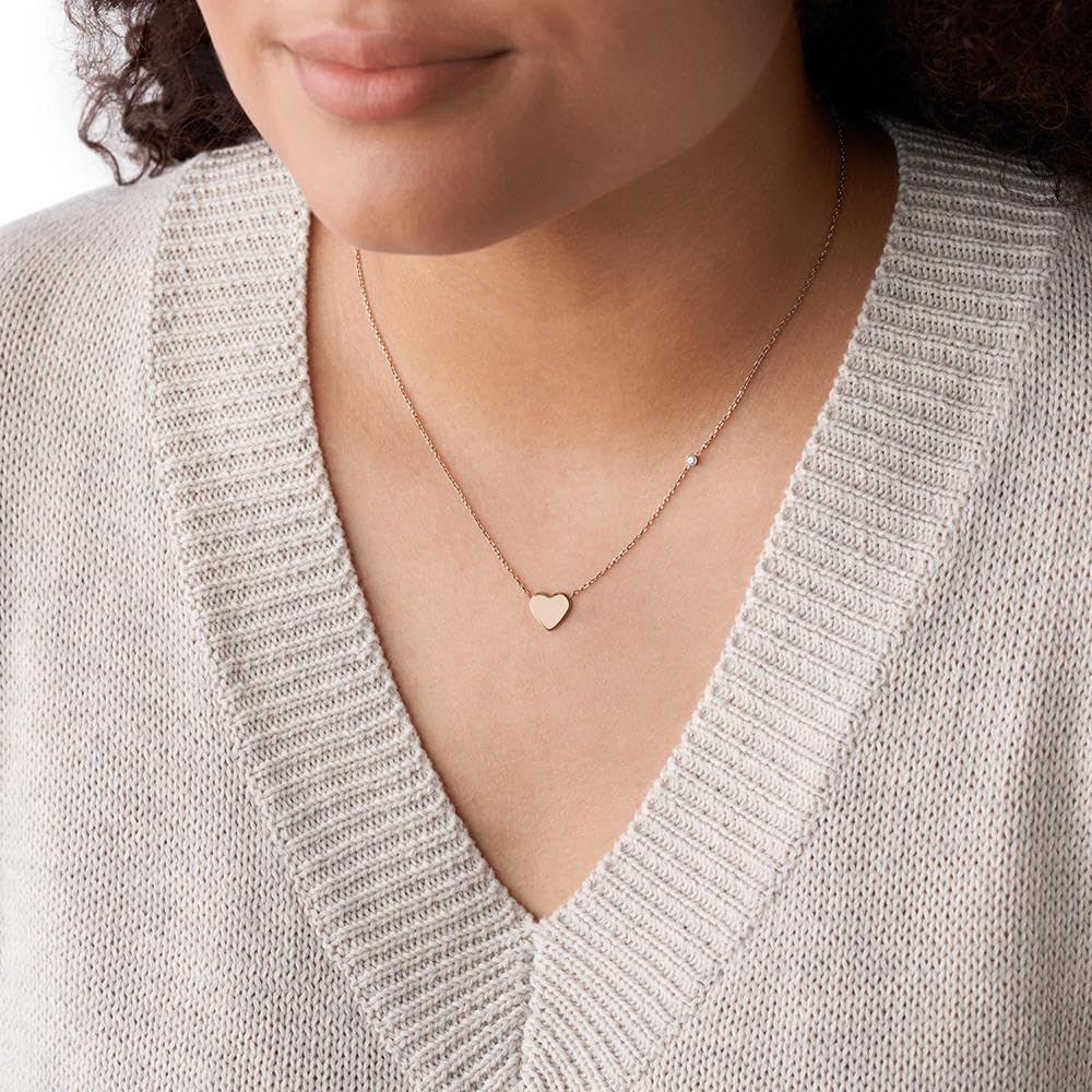 Thumbnail 1 de FOSSIL Collier femme en acier inoxydable doré rose avec pendentif cœur et fermoir mousqueton – 40,6 cm + 5,1 cm