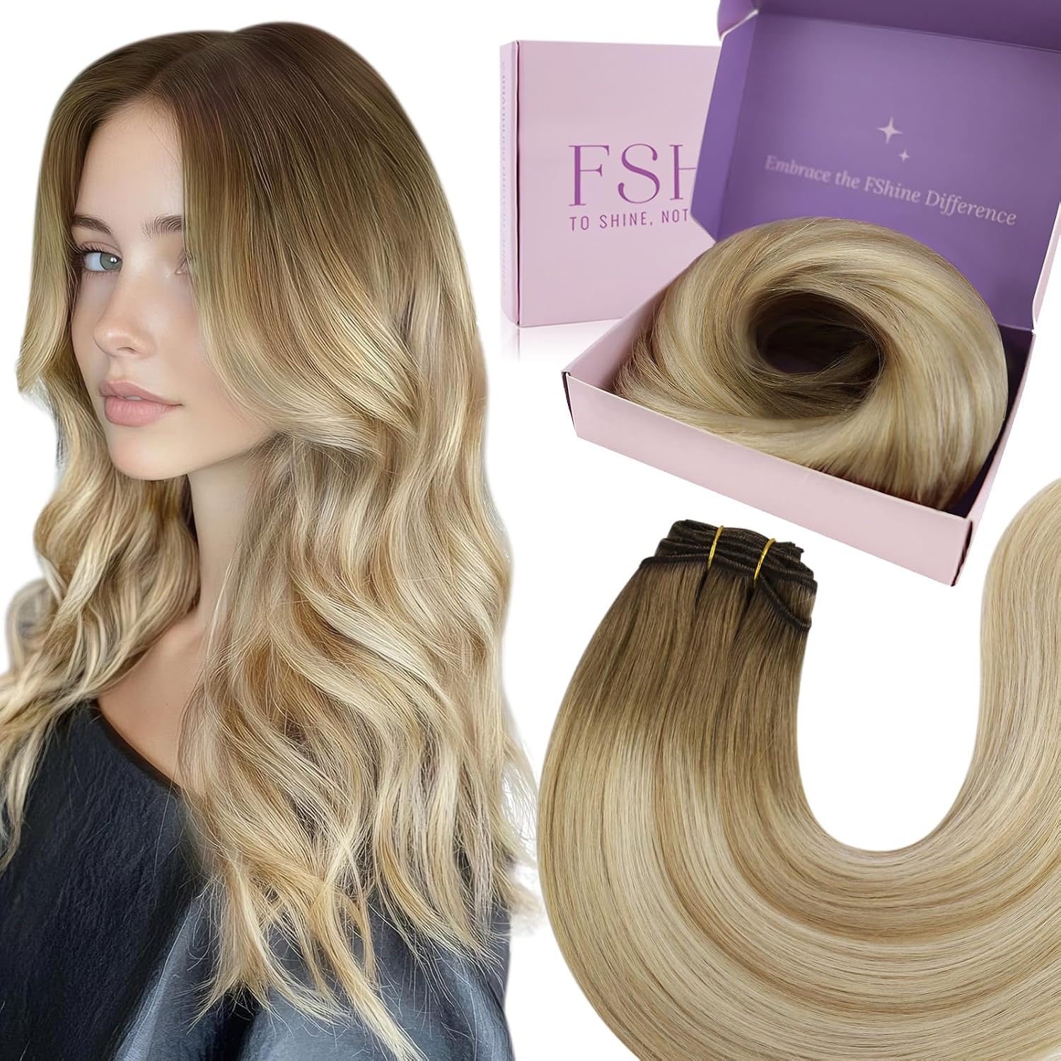 Detalle de Fshine Echthaar Haarverlängerung als Tressen zum Einnähen – 45 cm / 100 g, Honigblond (Farbe 6 27 60)