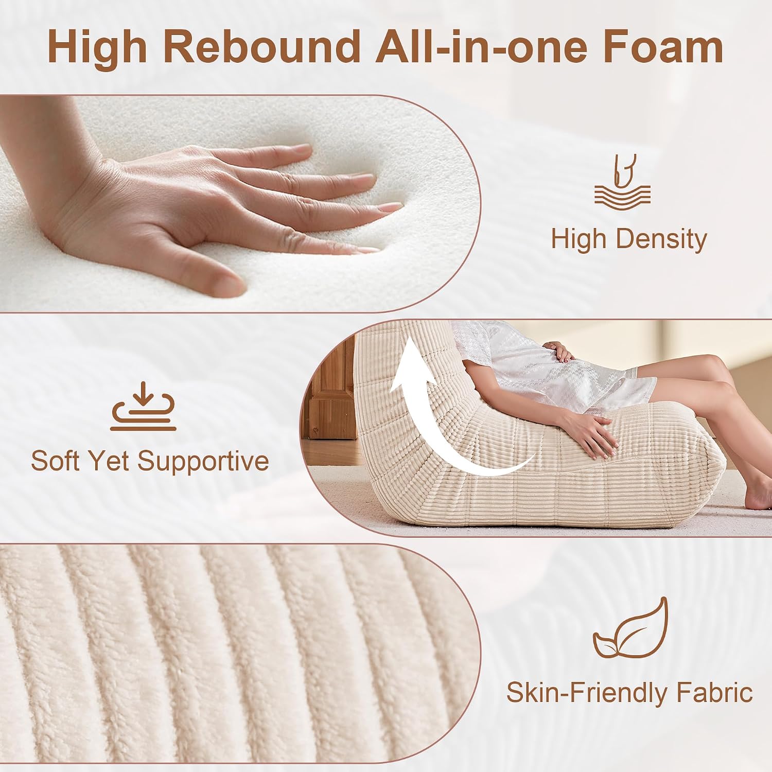 Detalle 2 de ZOOVEE BBC Adult Bean Bag Chair, Oversized Corduroy with Memory Foam, Beige