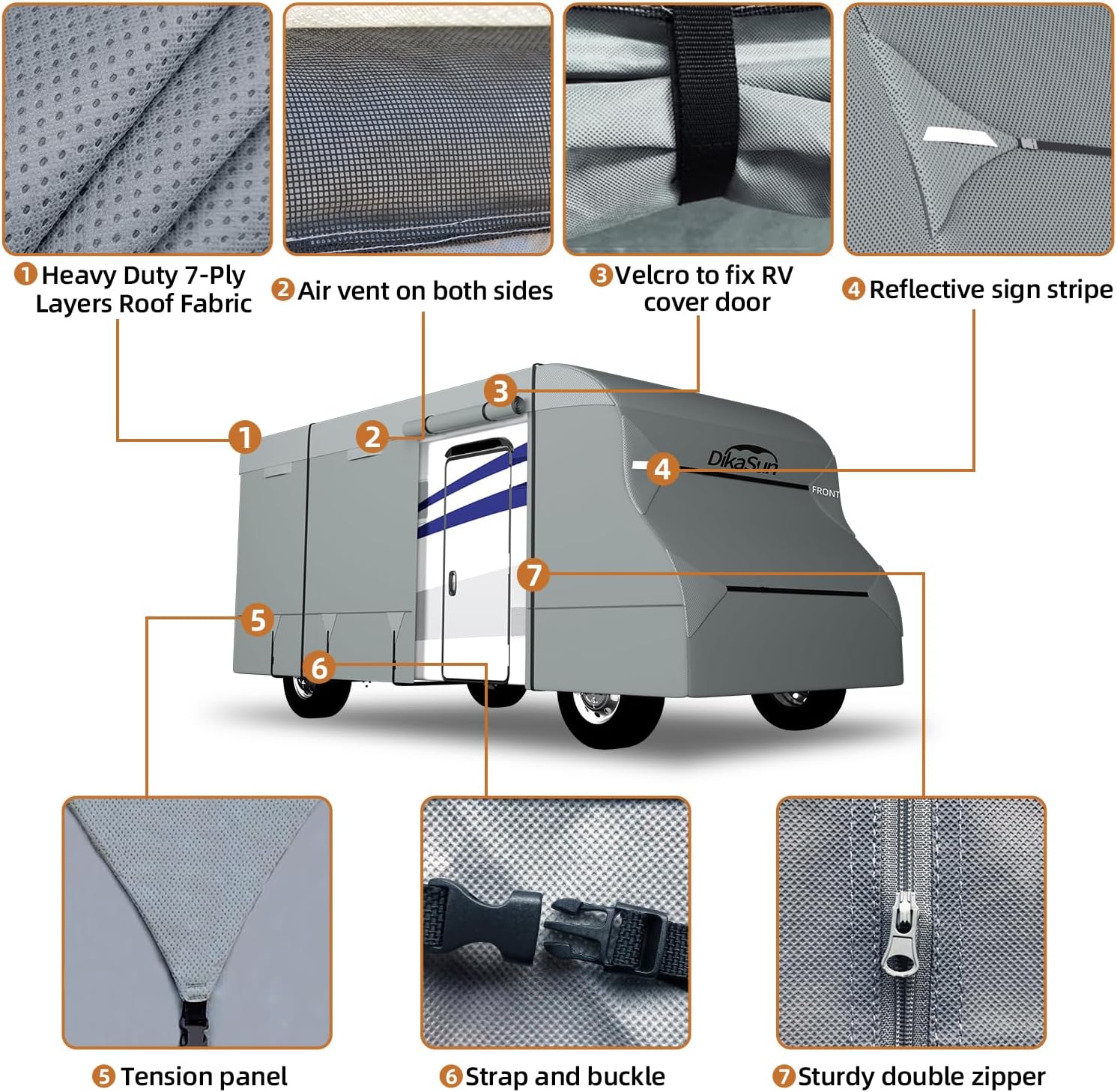 Thumbnail 6 de DikaSun Class C RV Cover (23' ~ 26') — 7-Layer Heavy-Duty Anti-UV Travel Trailer Cover