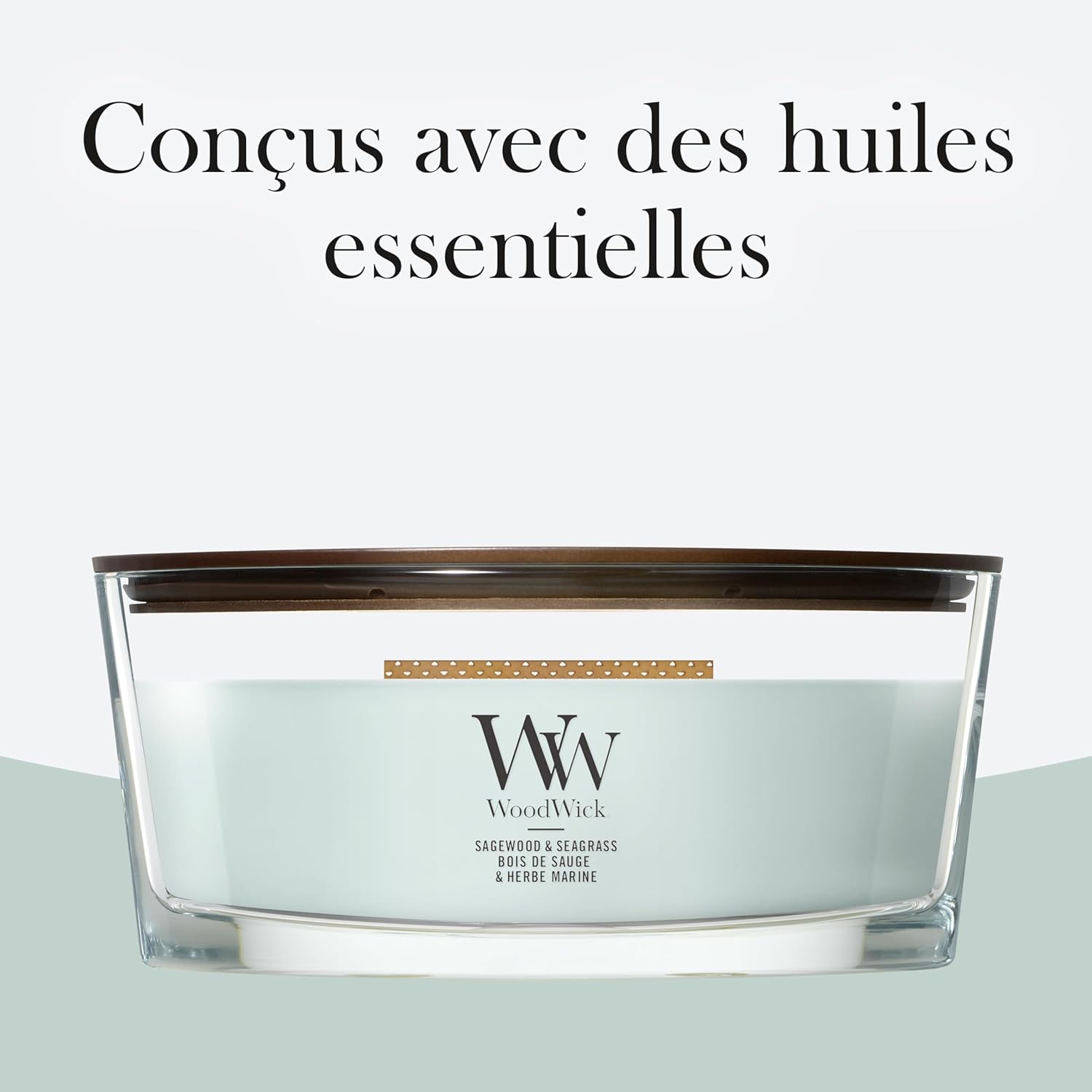 Detalle 2 de WoodWick Bougie parfumée Ellipse Sagewood & Seagrass – 453 g