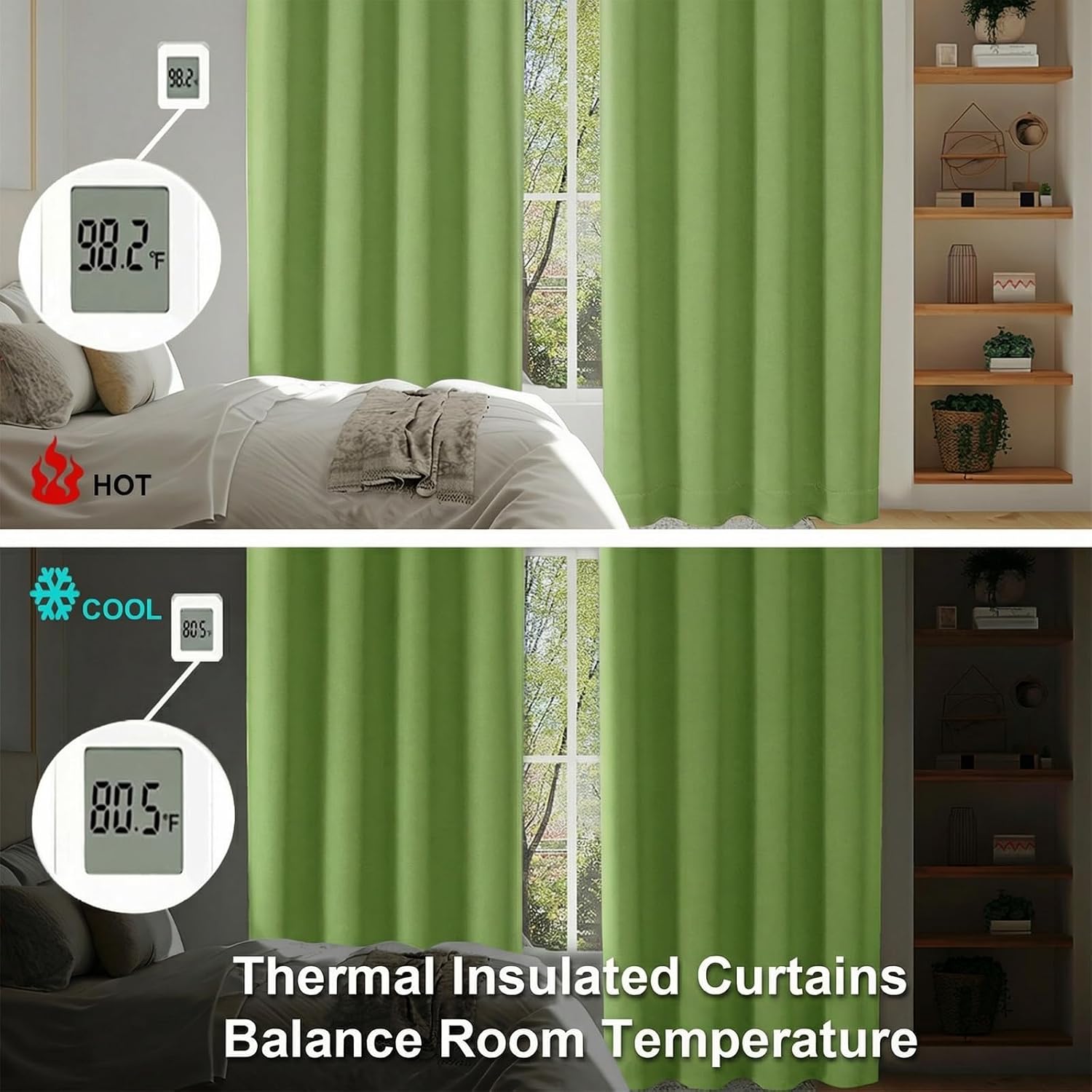 Thumbnail 5 de Simplebrand Ava Lime Short Blackout Curtains for Bedroom – 2 Panels, 40W x 54L Each