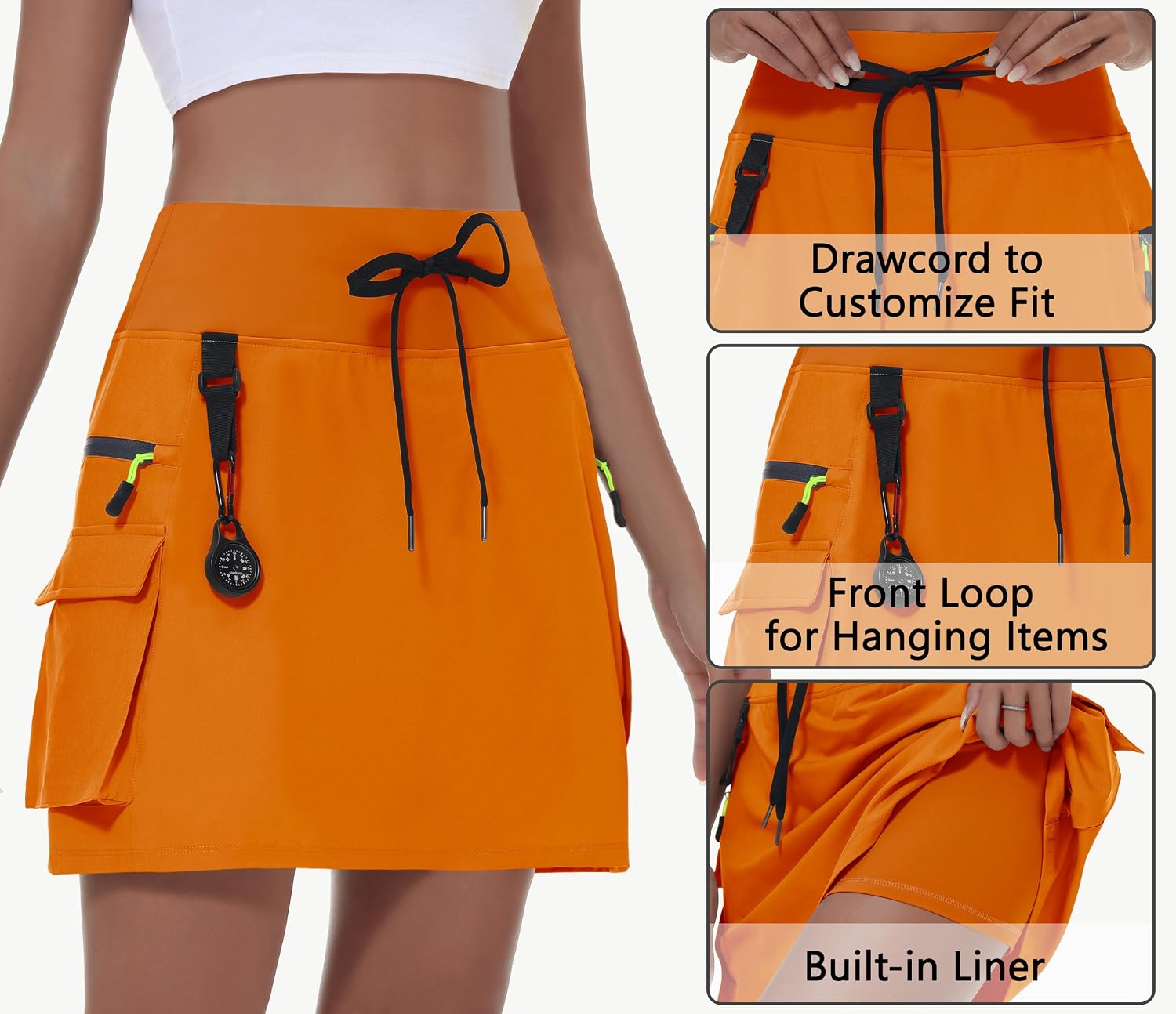 Detalle de MIVEI Women’s Hiking Cargo Skort with Zipper Pockets, Quick-Dry Anti-Chafe Inner Shorts & UPF 50+