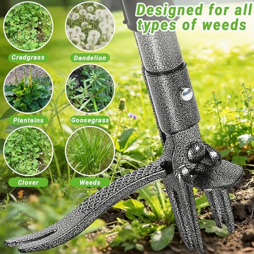 Detalle de Bamda Weed Puller Root Remover Tool (110.5cm) – Durable Bamboo Handle, 4-Claw Steel Head
