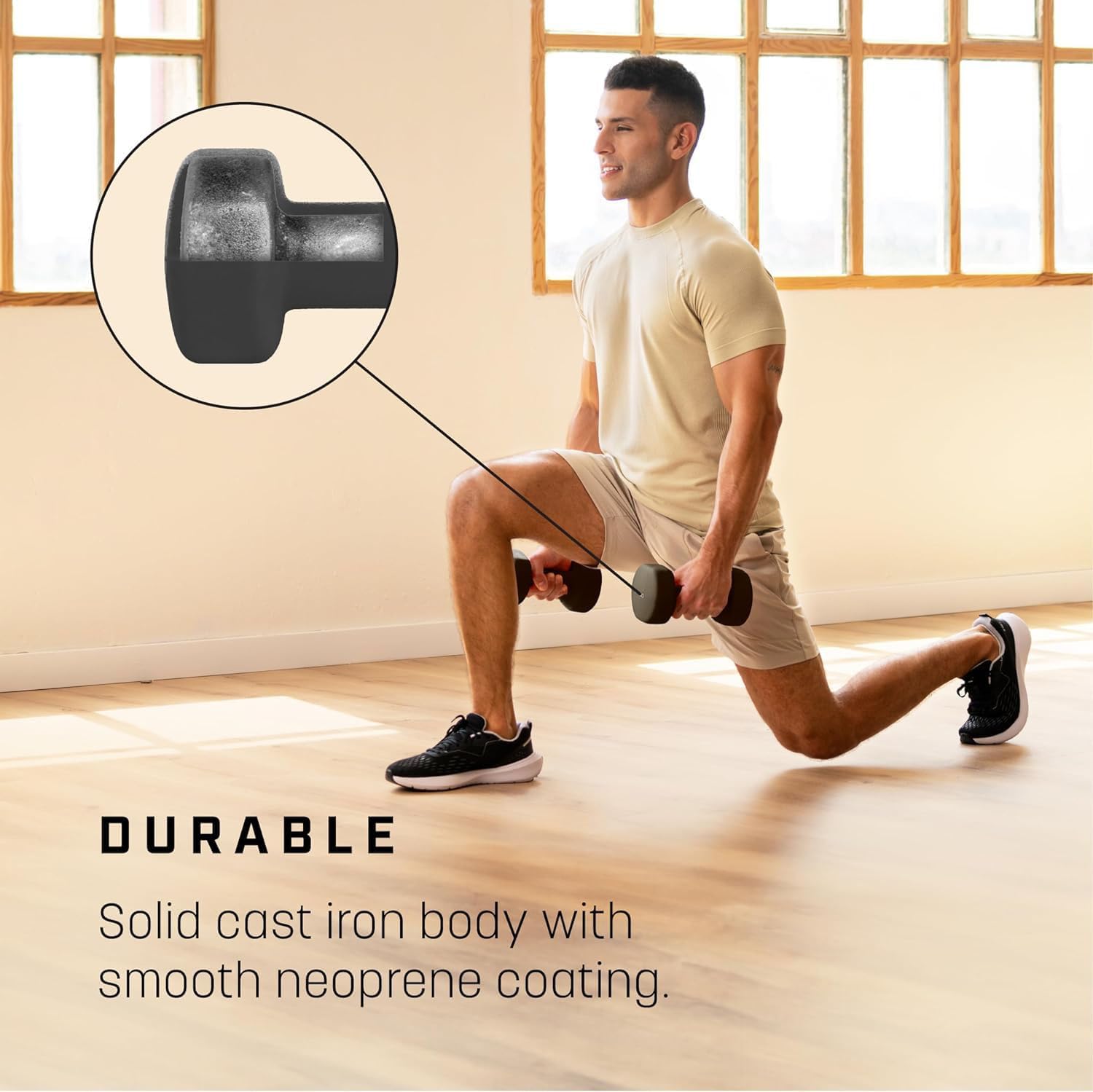 Detalle de KG PHYSIO Weights Dumbbells Set (1–10 kg) – Neoprene-Coated Anti-Roll Dumbbell Pair with A3 Exercise Poster