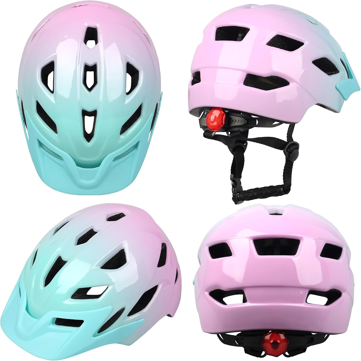 Detalle 2 de Bavilk Kids Bike Helmet with LED Light, Detachable Visor, and Multi-Sport Protection