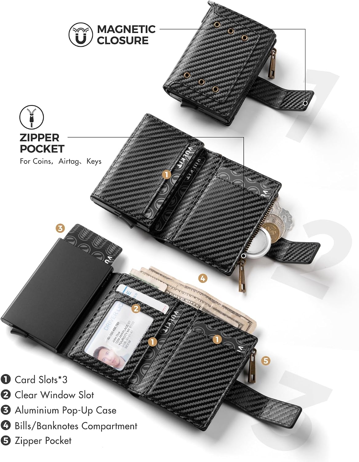 Thumbnail 2 de VULKIT RFID Protected Card Holder Wallet with Chain – Carbon Black