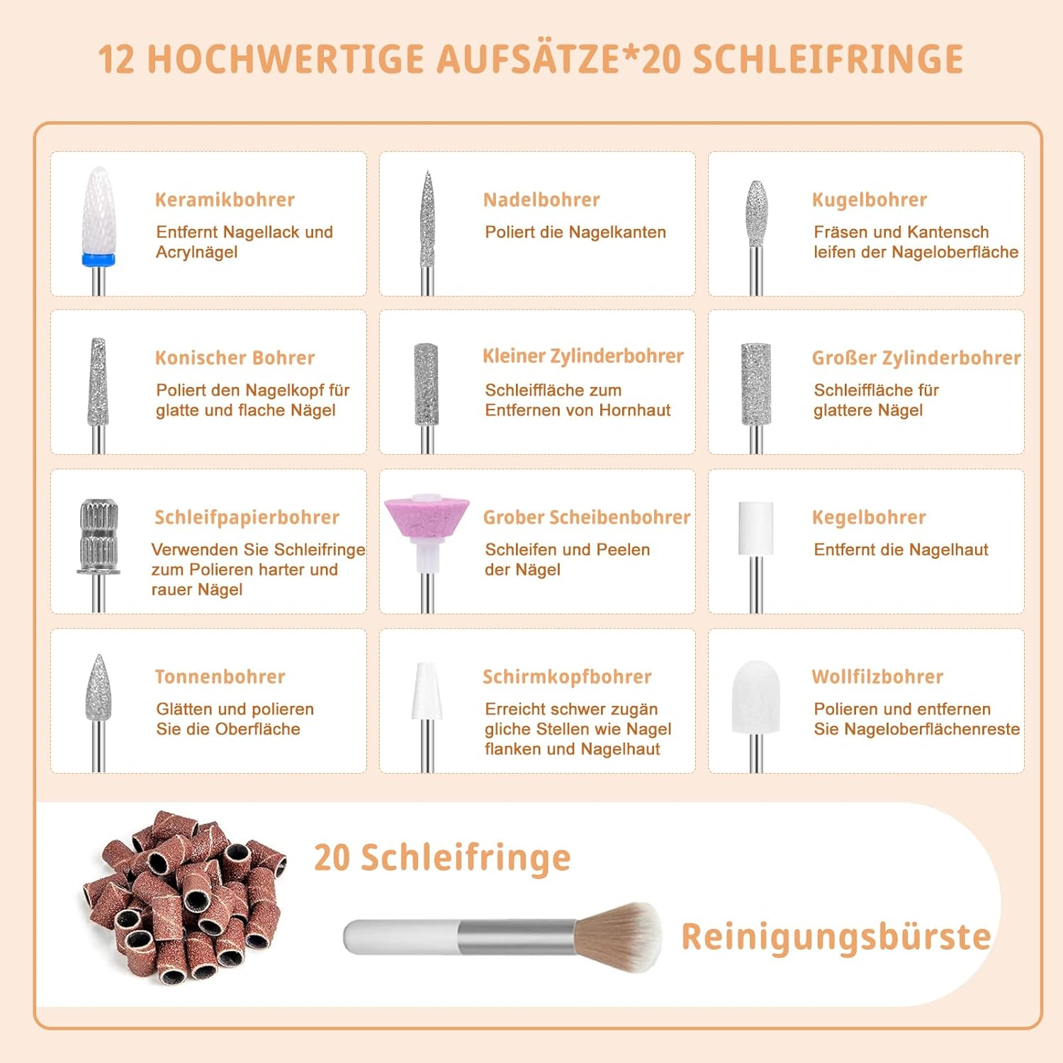 Detalle 2 de Professionelle elektrische Nagelfeile mit LCD-Display (45.000 U/min) & Bit-Lock-Design – Set für Gel- und Acrylnägel