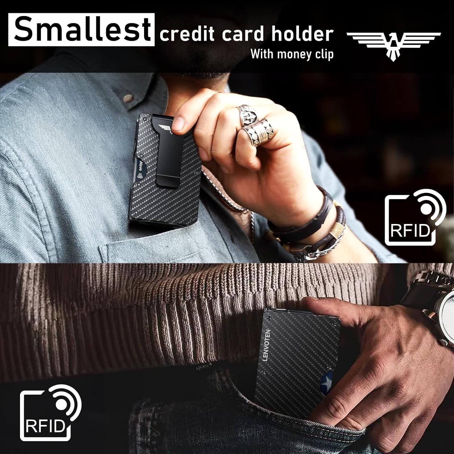 Detalle de Lenvoten Hinged Minimalist Wallet, Aluminum