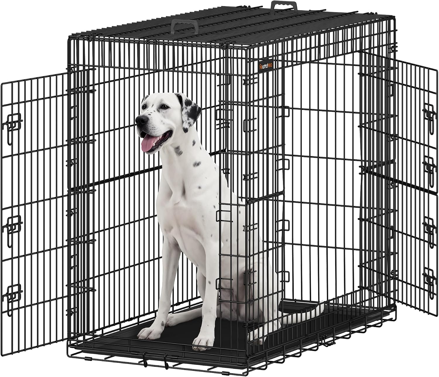 Feandrea Cage pour Chien Pliable XXL 122 x 74 x 114 cm – 2 Portes, Plateau Amovible, Noir PPD050B01