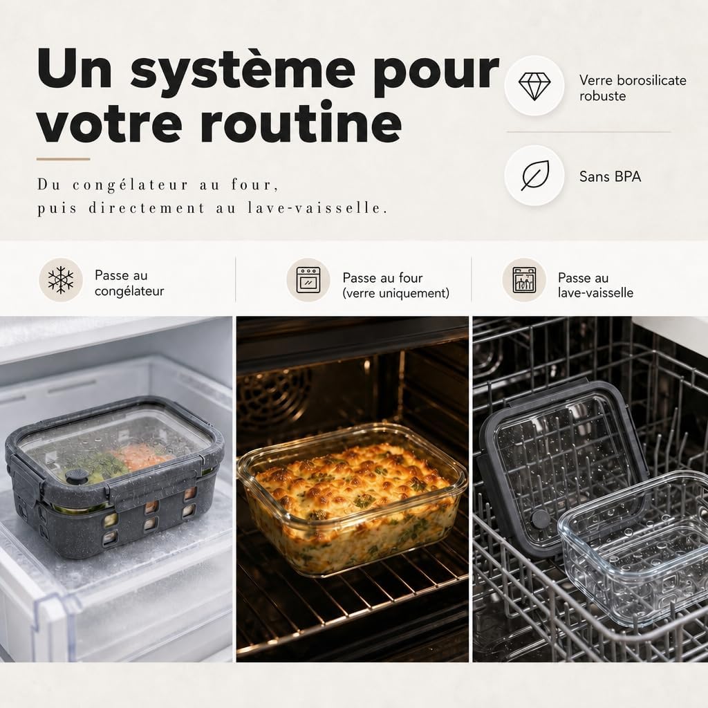 Detalle de Dalena Home Tarifa mealprepboxen, 3 x 1.520 ml, glazen deksel en siliconen hoes