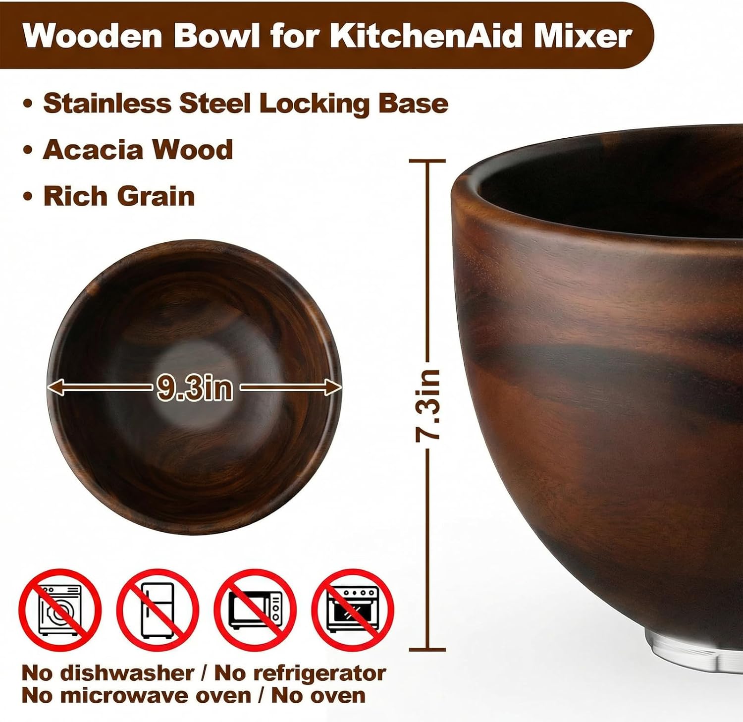 Detalle de Cofun Premium Wood Mixing Bowl for 4.5–5 Qt Tilt-Head Stand Mixers (Acacia Wood)