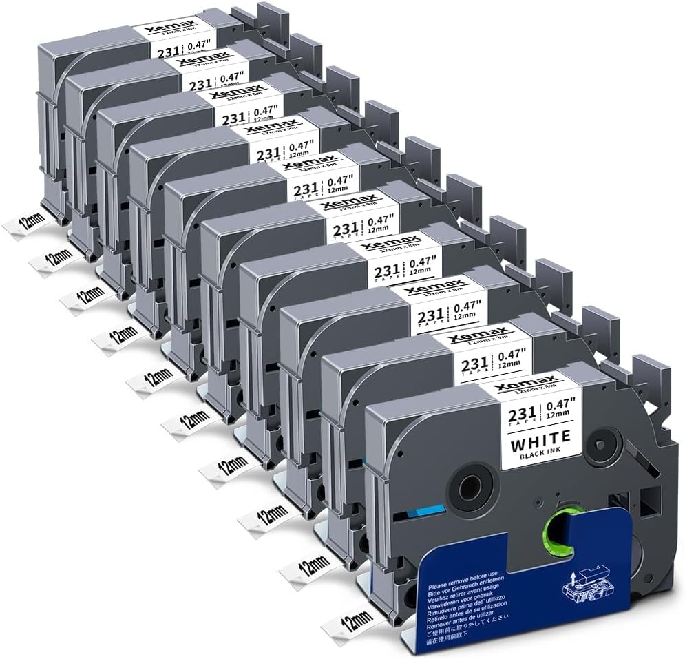 Detalle de XemaX 10 Pack 12mm TZe-231 Compatible Brother Label Tape for P-Touch (Black on White)