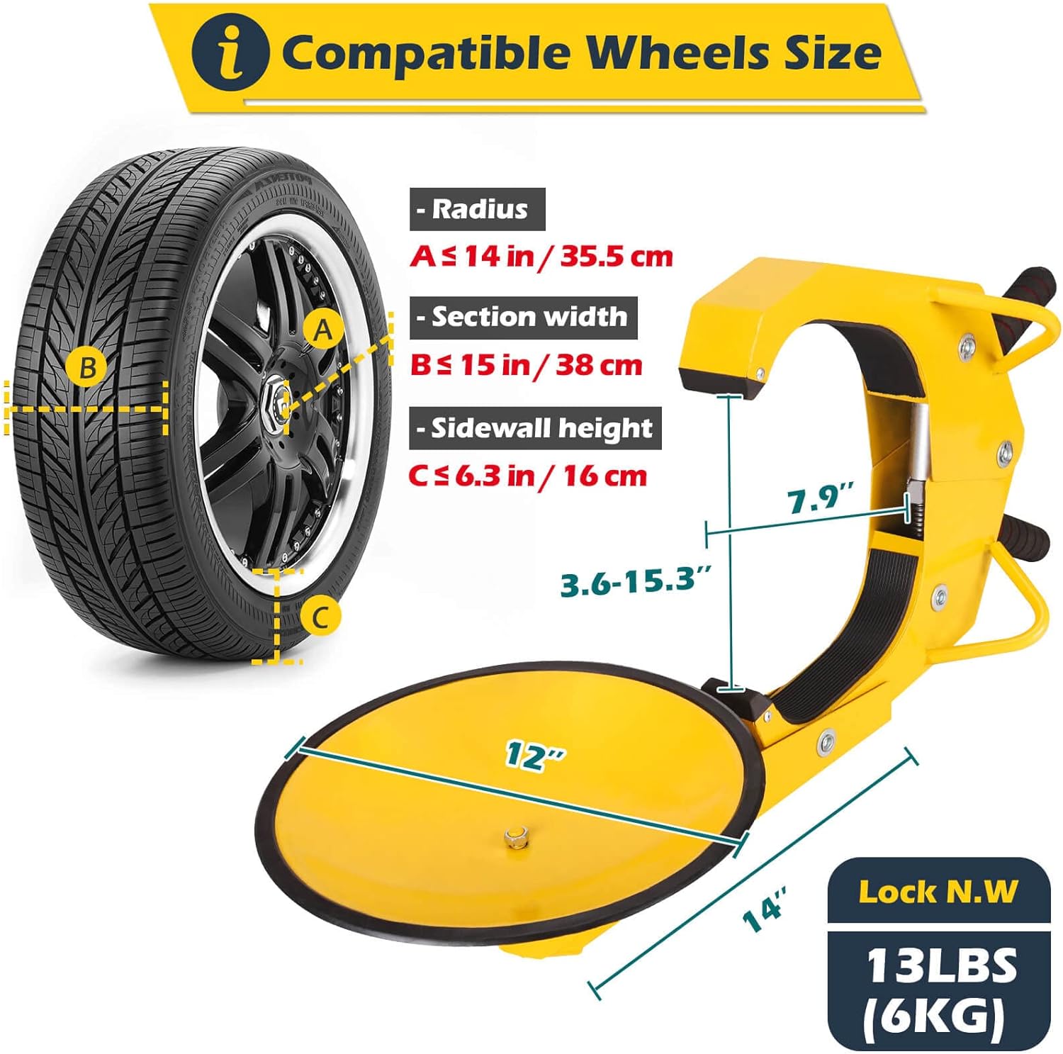 Thumbnail 3 de Tevlaphee Wheel Lock: Dual-Lock Anti-Theft Boot Clamp with Upgraded Lug Nut Cover