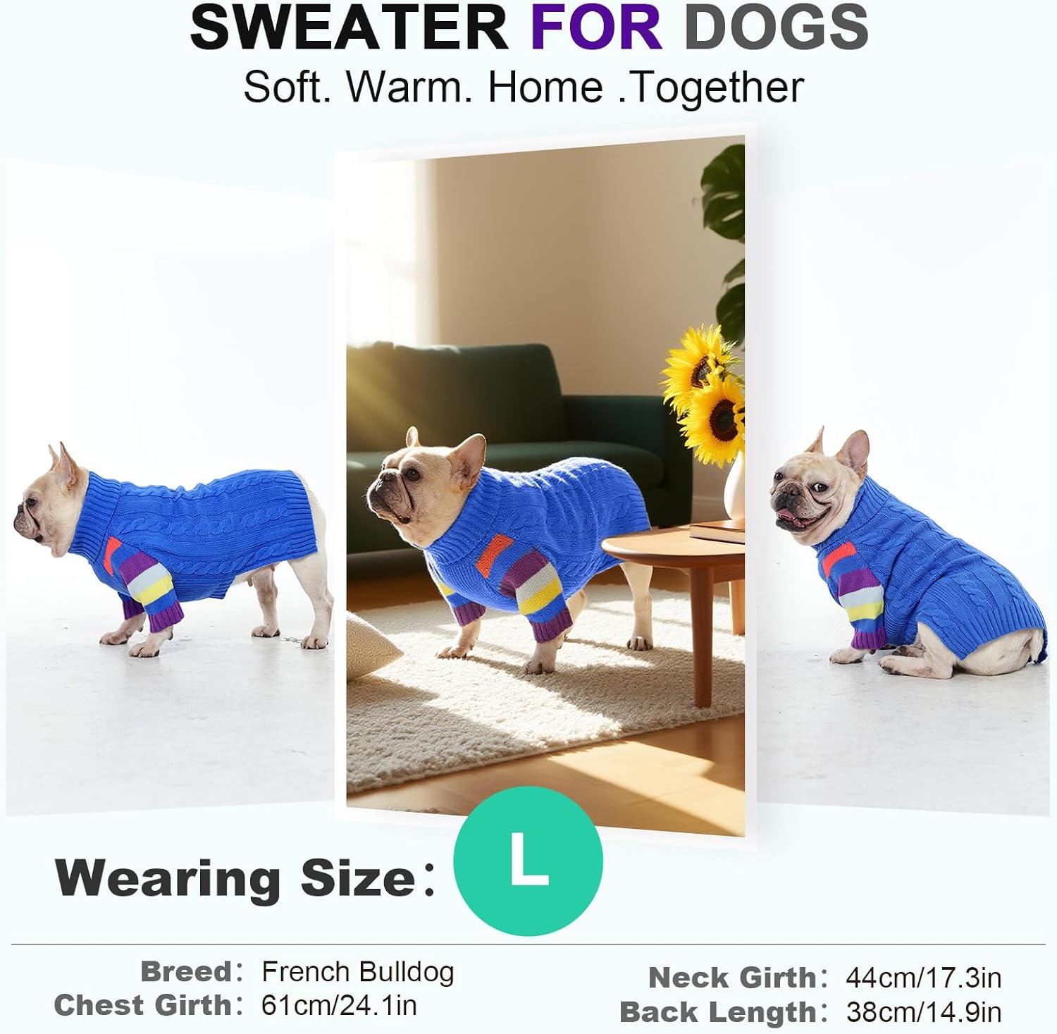 Thumbnail 5 de OUOBOB Dog Jumper for Large Dogs (Blue, Size L) – Stretchy Knitted Winter Pullover