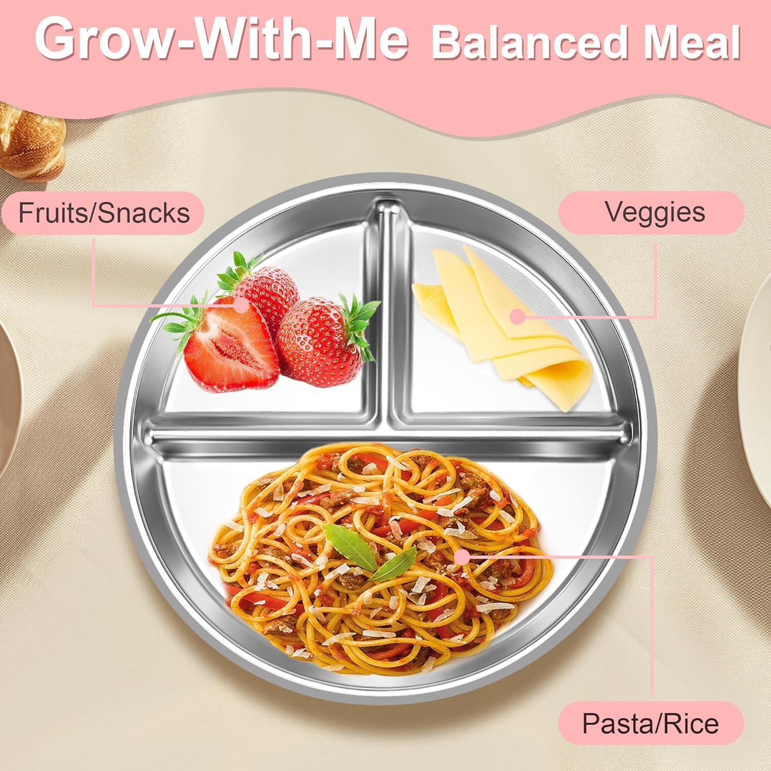 Thumbnail 6 de Bella's Friends Life TB08 8-Inch Divided Stainless Steel Baby Plates, 3-Pack
