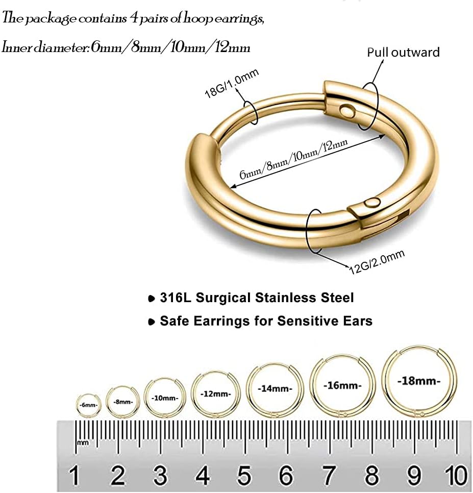 Detalle de 316L Stainless Steel Huggie Hoop Earrings