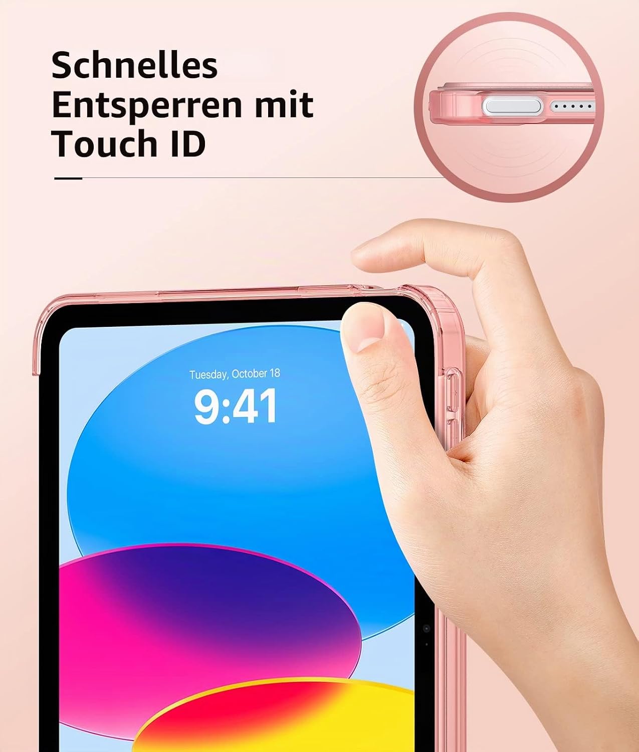 Detalle de MoKo Hülle für iPad (A16) 11. Generation / 10. Generation – Rosagold, 11 Zoll bzw. 10,9 Zoll