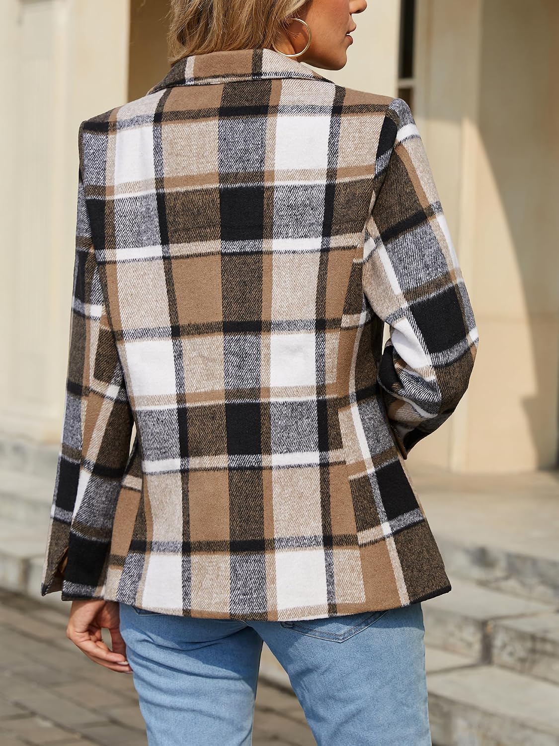Thumbnail 2 de ELLEVEN Women's Houndstooth Plaid Blazer with Notched Lapel and Pockets