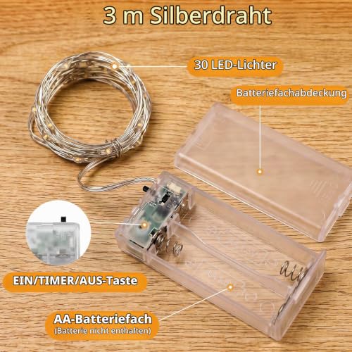 Detalle de litogo 6 Stück Lichterkette Batterie Timer, 3 m, 30 LEDs – Innenbereich