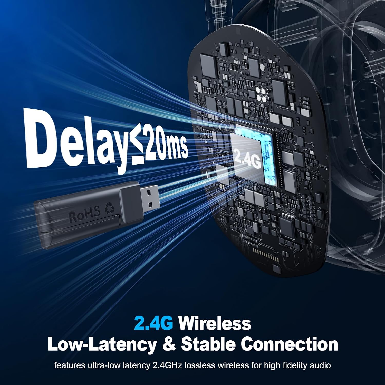 Detalle de Fachixy VK81 Wireless Gaming Headset with 2.4GHz, Bluetooth 5.4 and 60-Hour Battery