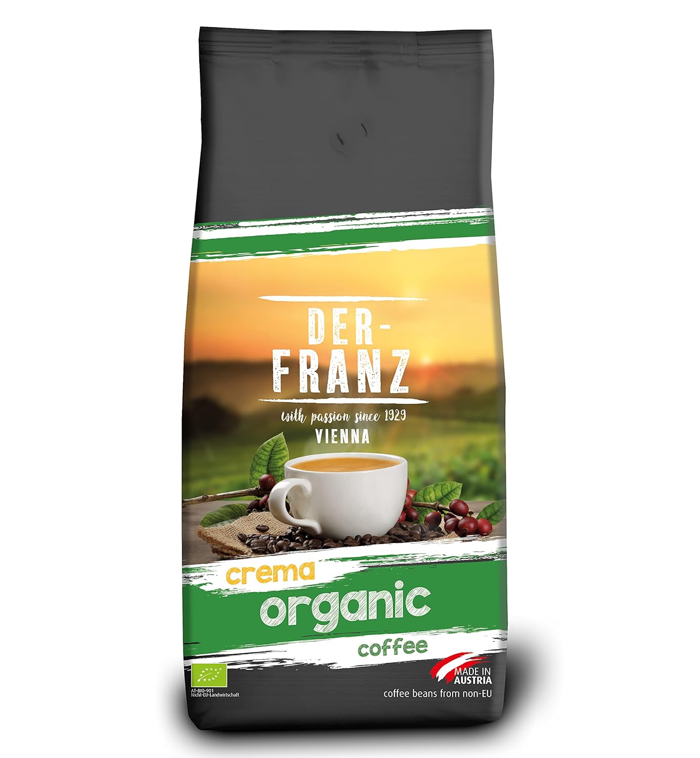 Detalle de Der-Franz Crema Bio Kaffee, ganze Bohne, 1000 g – Bio-Arabica mit milder Säure und fruchtigem Aroma