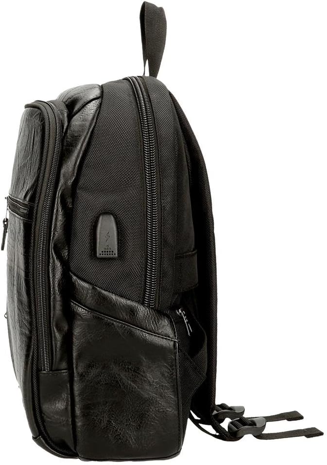 Detalle de Pepe Jeans Horley zaino in poliestere con dettagli in ecopelle, nero/marrone, per portatile fino a 13,3