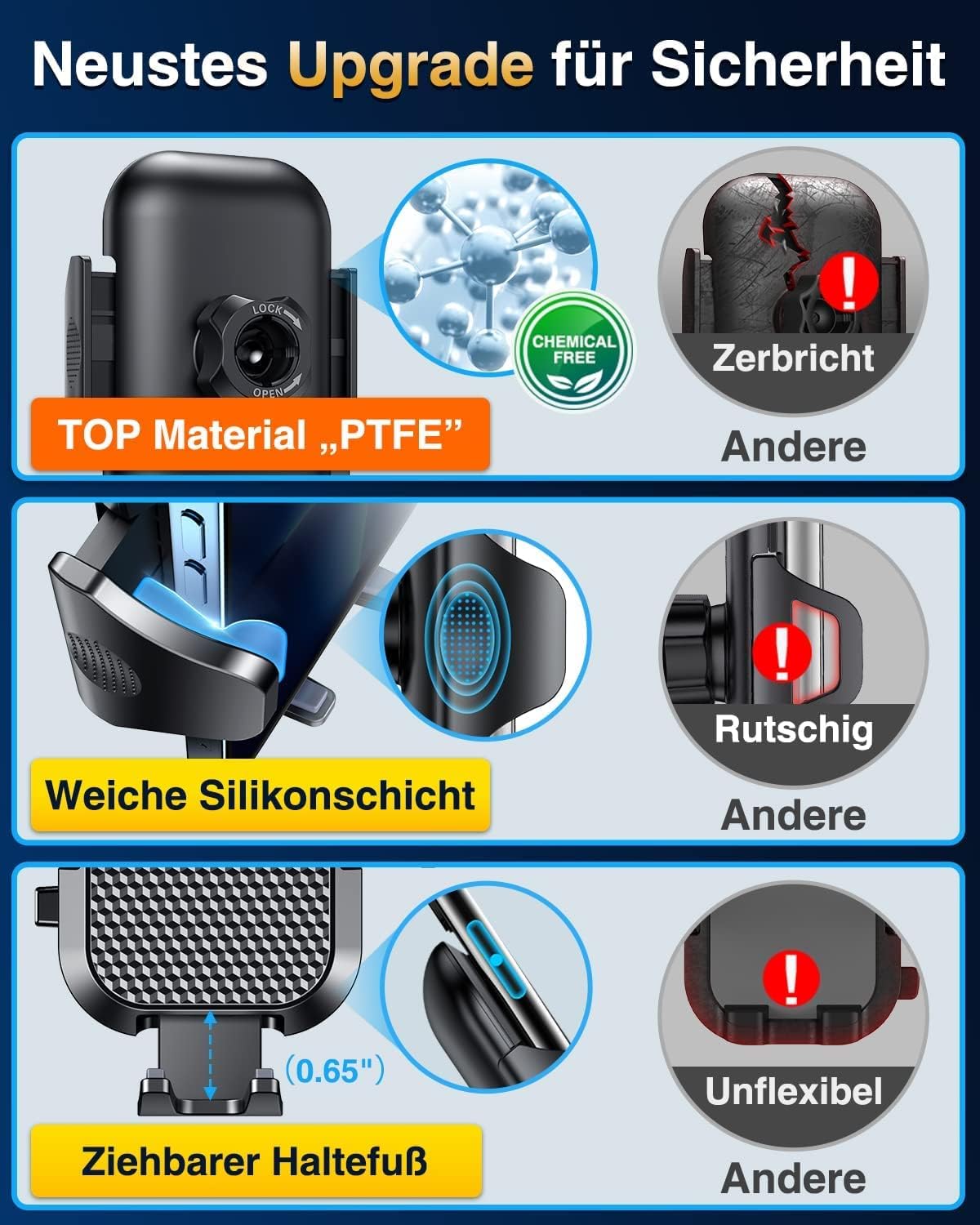 Thumbnail 3 de VANMASS Support Voiture Ventouse Téléphone 4 en 1