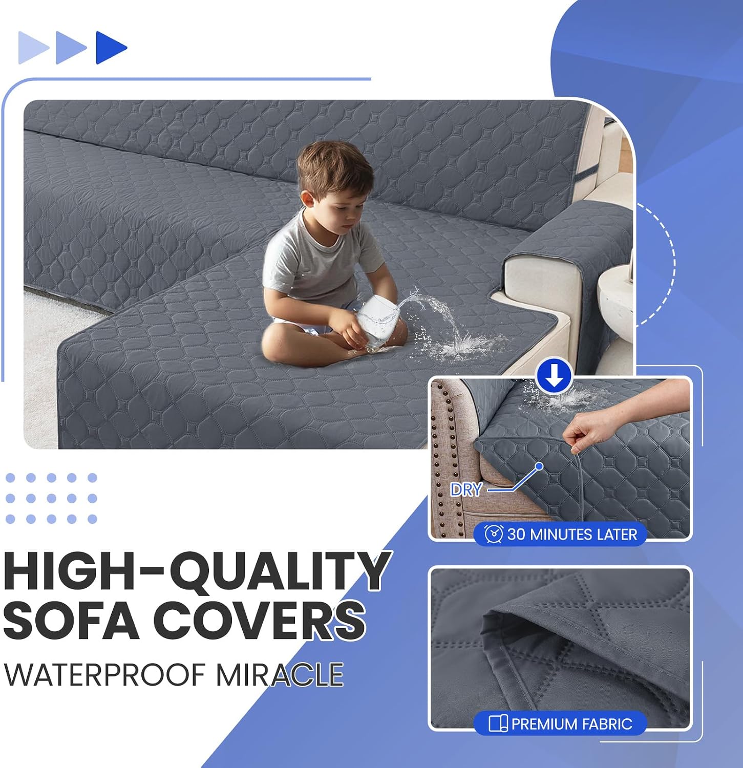 Thumbnail 4 de Ystyle Impermeable Funda Sofa Chaise Long 3 Plazas Gris Oscuro